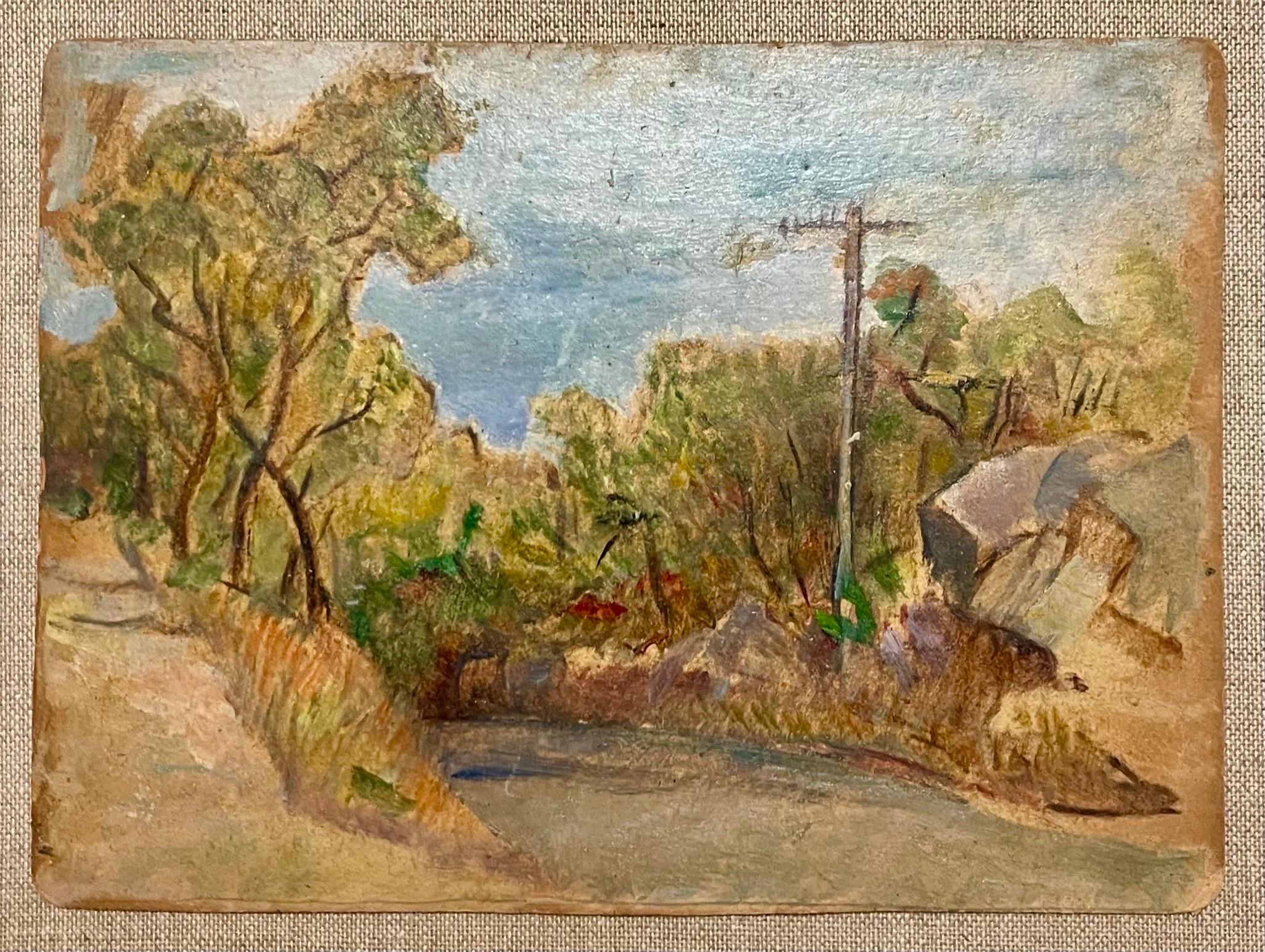 Simka Simkhovitch Artista WPA Pintura al óleo Gouache Modernista estadounidense Powerline en venta 4