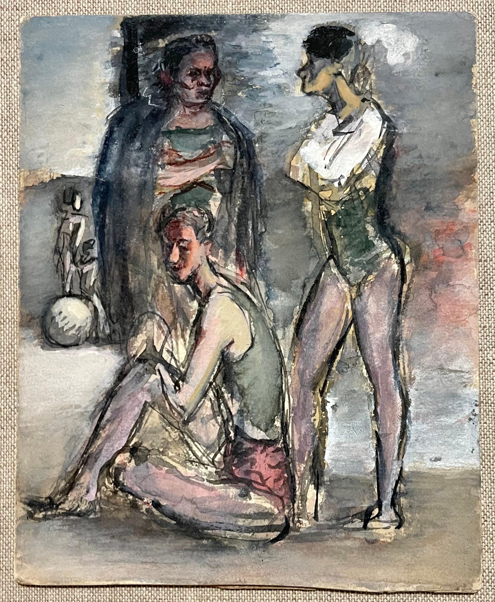 Simka Simkhovitch WPA Artist Painting Gouache American Modernist Beach Scene (peinture moderniste américaine) en vente 1