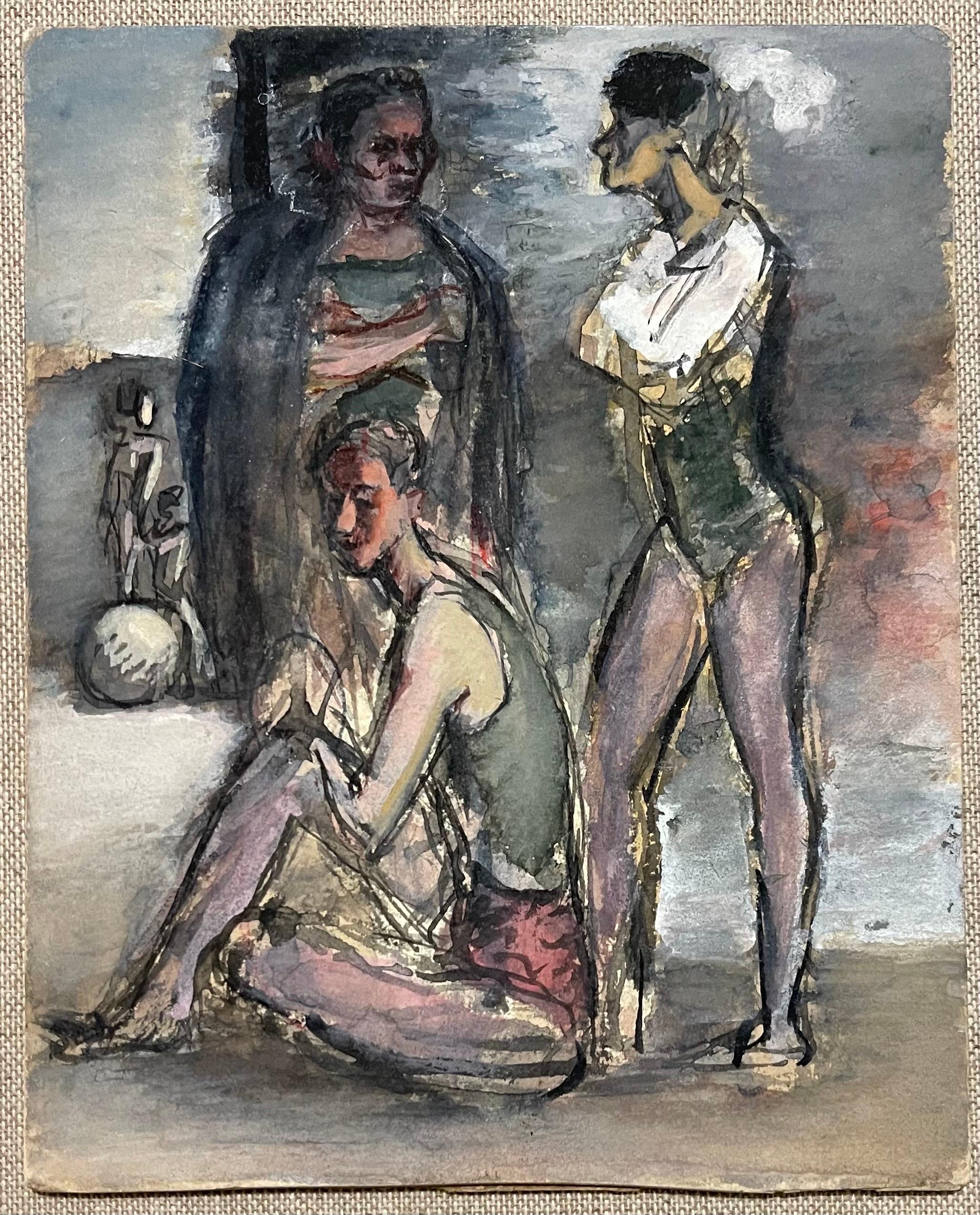 Simka Simkhovitch WPA Artist Painting Gouache American Modernist Beach Scene (peinture moderniste américaine) en vente 2