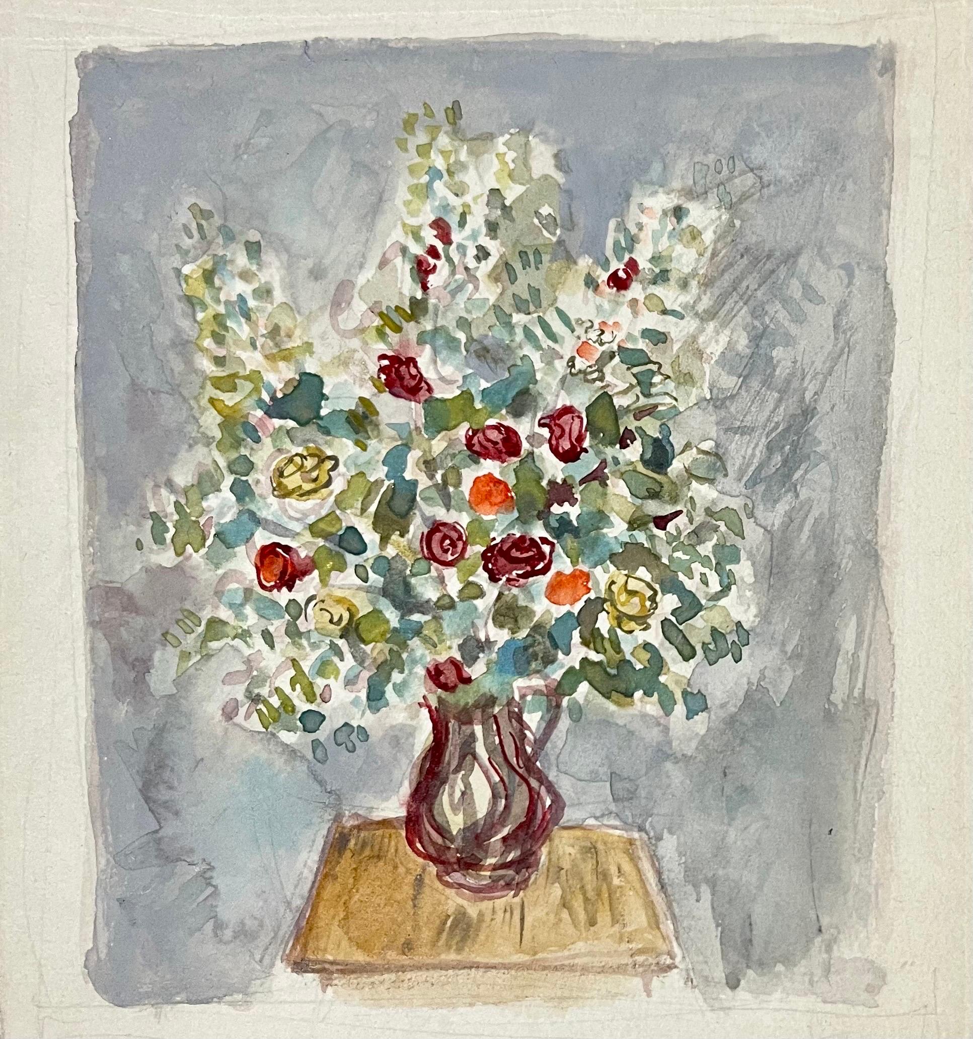 Simka Simkhovitch WPA mit Gouache-Gemälde, amerikanischer modernistischer Blumenstrauß im Angebot 1