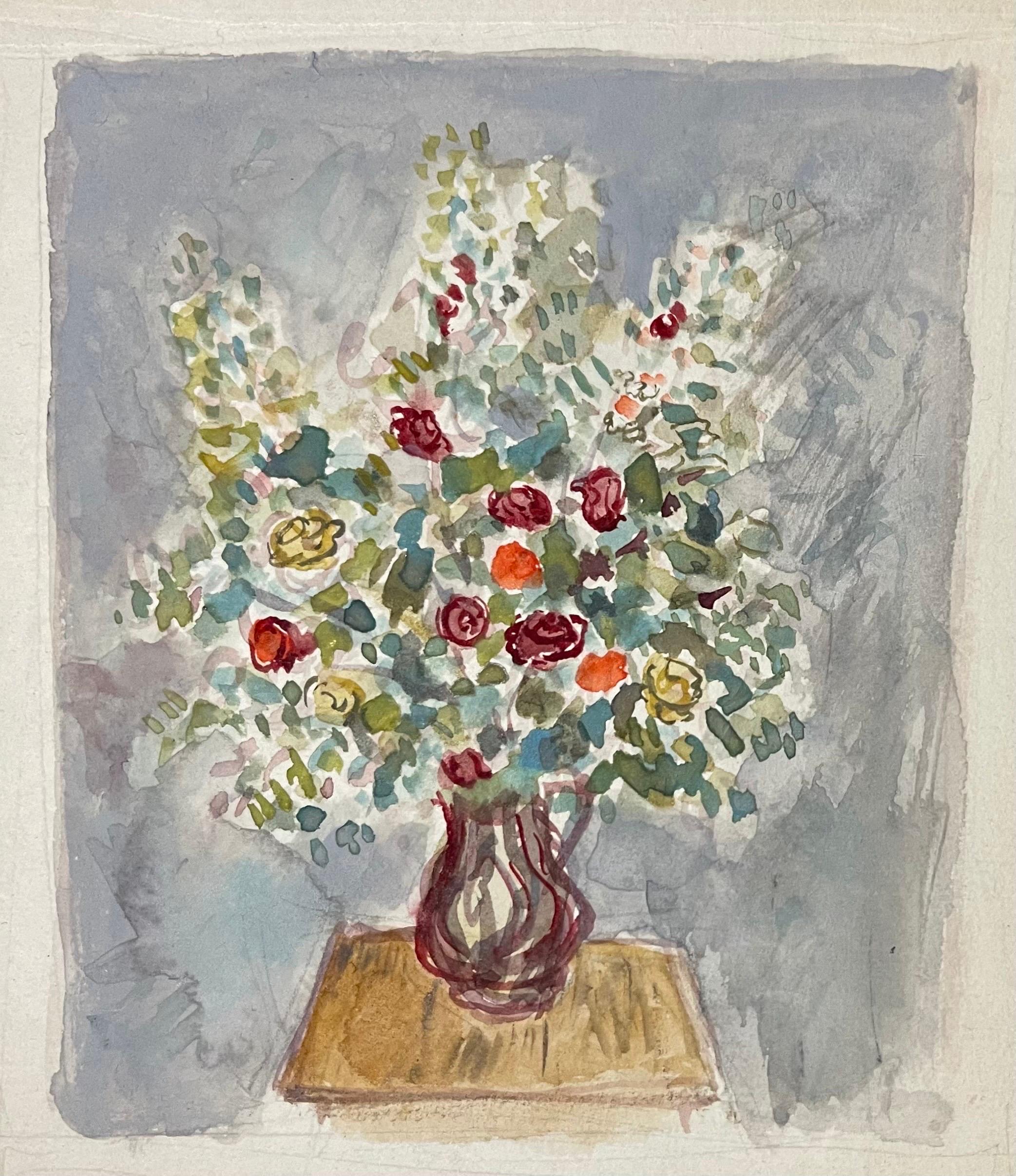 Simka Simkhovitch WPA mit Gouache-Gemälde, amerikanischer modernistischer Blumenstrauß im Angebot 2