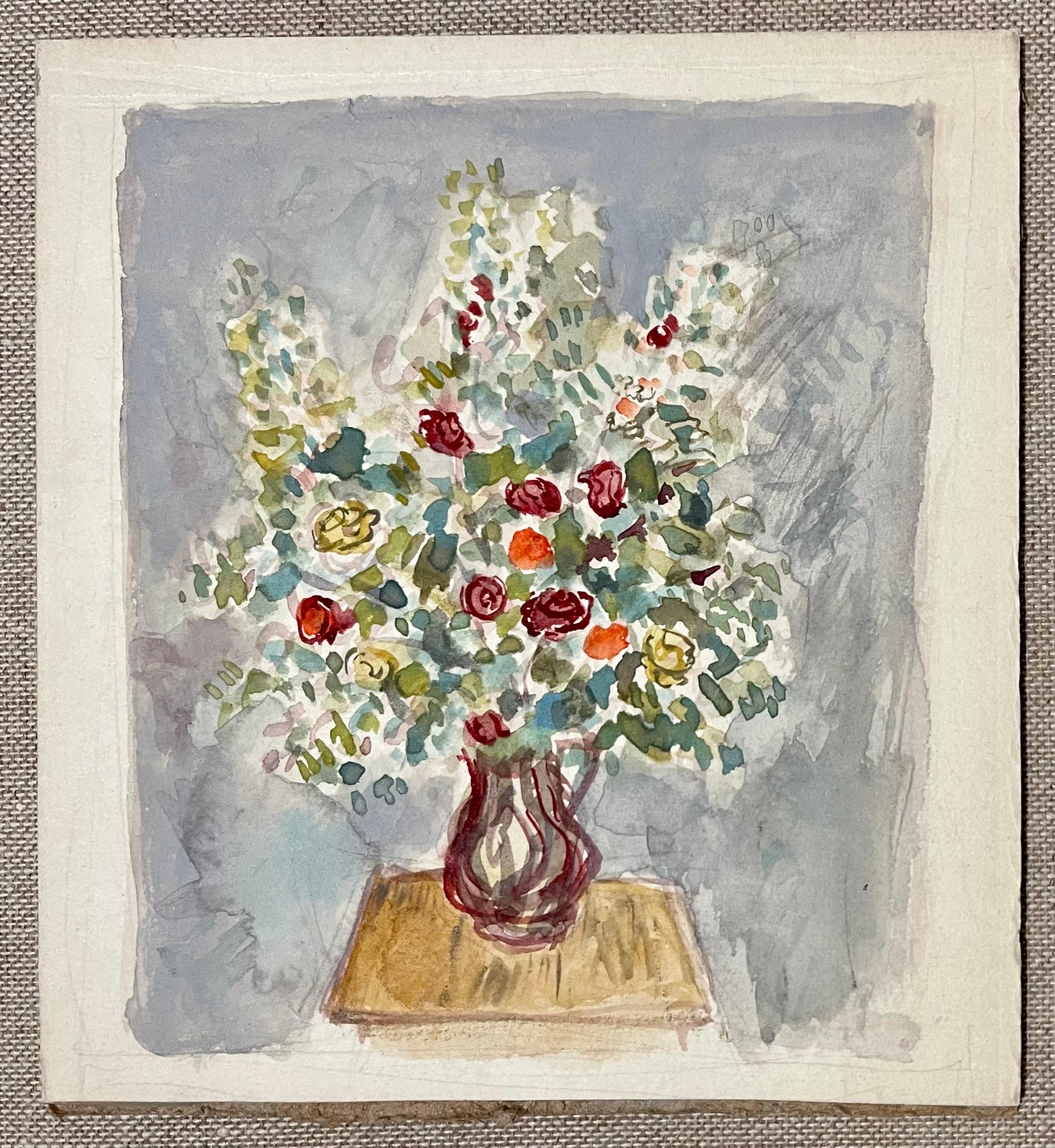 Simka Simkhovitch WPA W/C Painting Gouache American Modernist Bouquet of Flowers For Sale 4