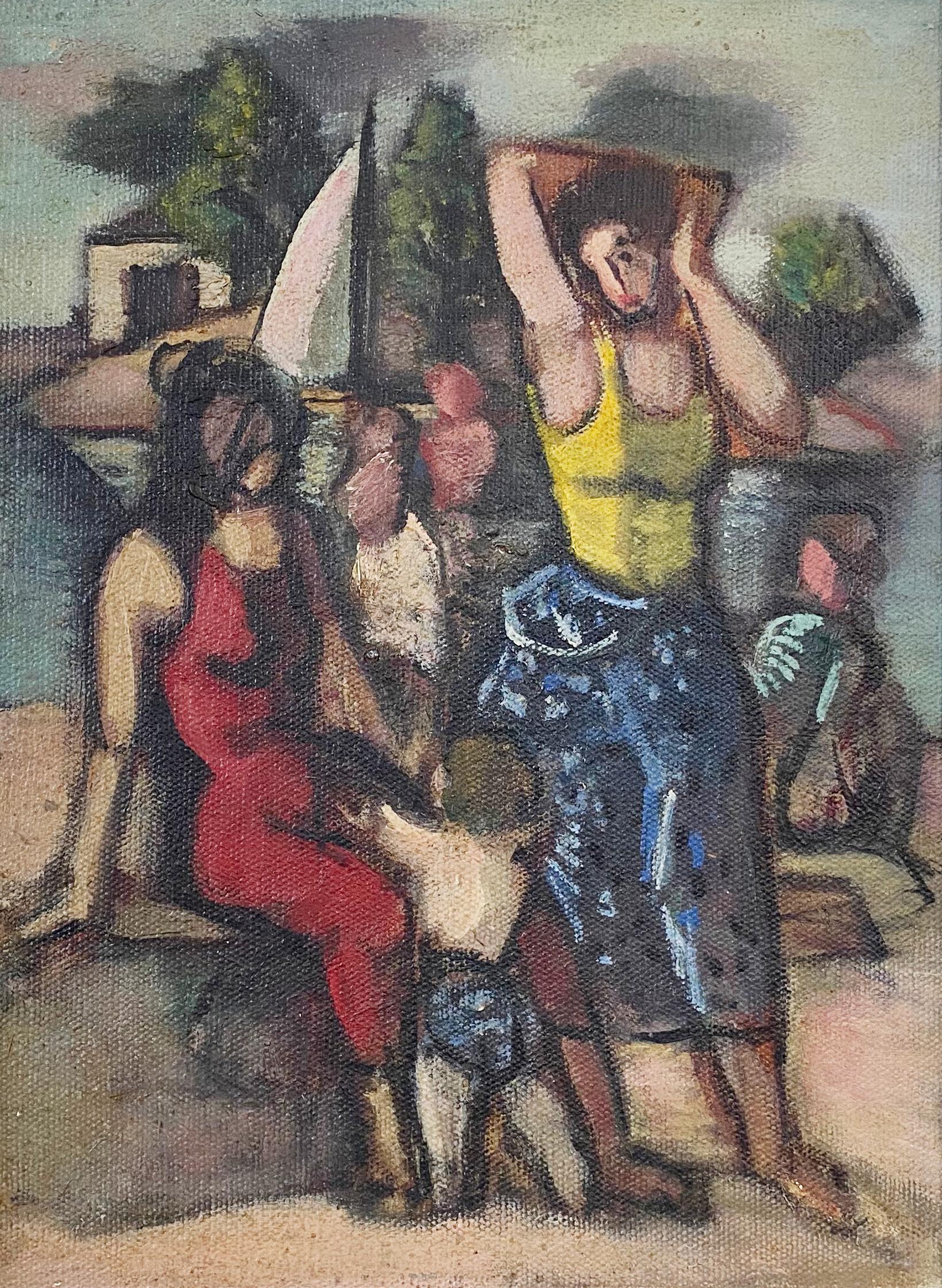 Sunday Outing, probablement Island Beach, Greenwich, CT - Painting de Simka Simkhovitch