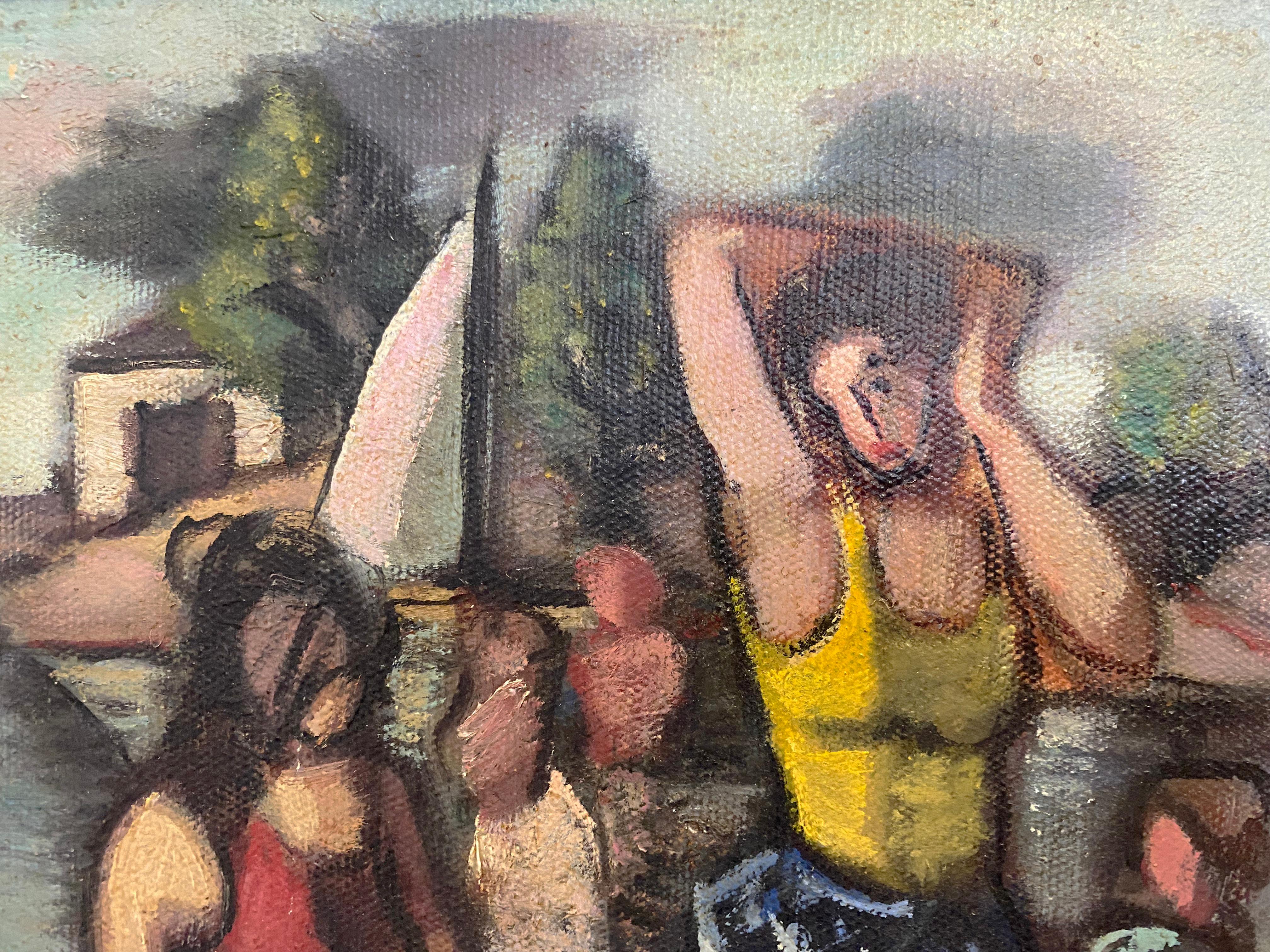 Sunday Outing, probablement Island Beach, Greenwich, CT - Marron Figurative Painting par Simka Simkhovitch