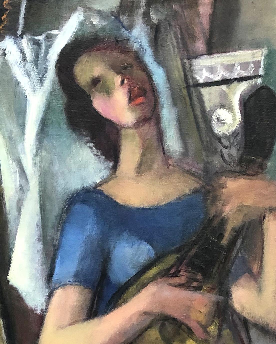 Frau mit Gitarre, Kubismus (Synthetischer Kubismus), Painting, von Simka Simkhovitch