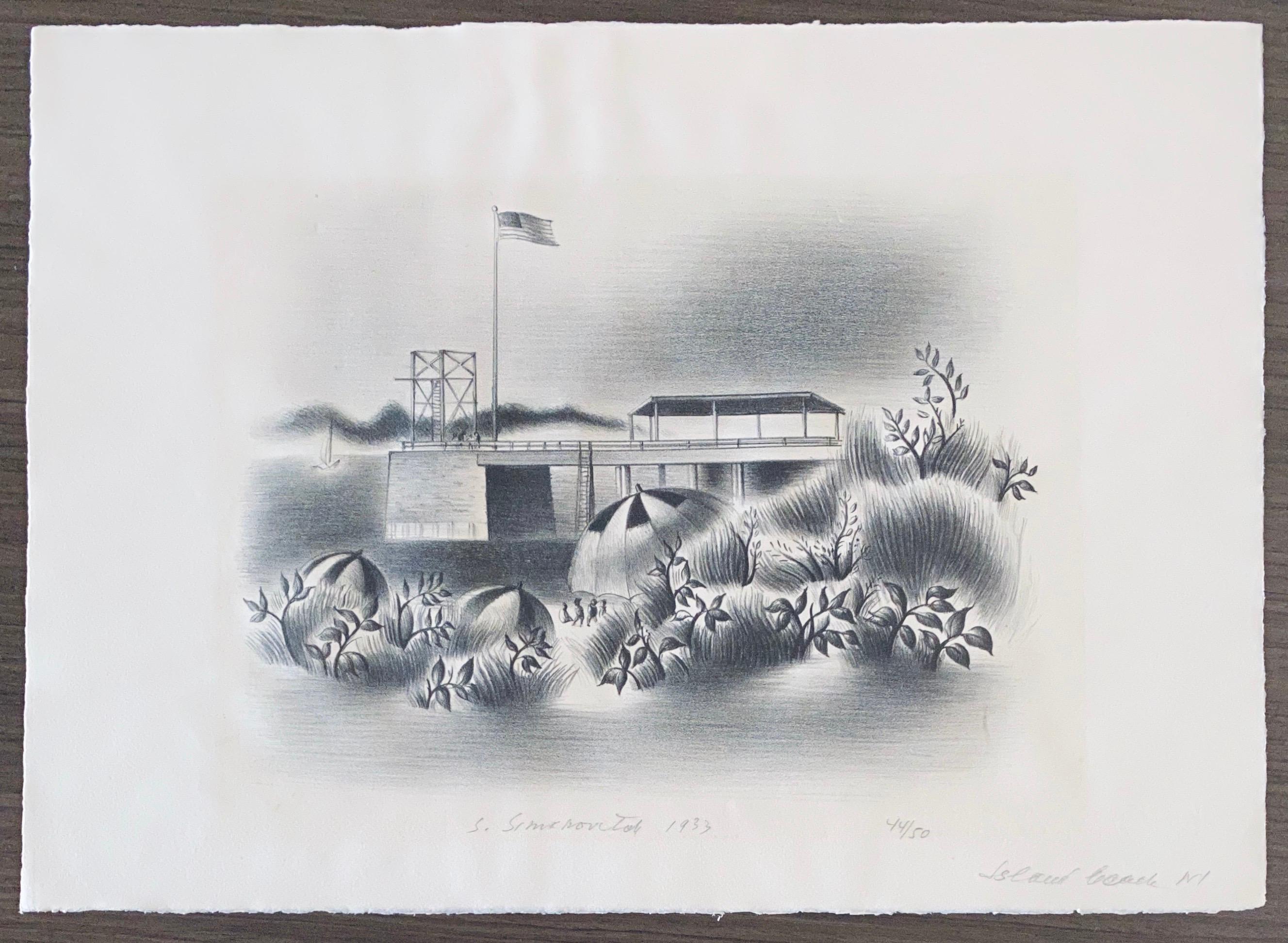 Lithographie de l'artiste WPA Simka Simkhovitch représentant Island Beach, 1933, moderniste américaine  en vente 5
