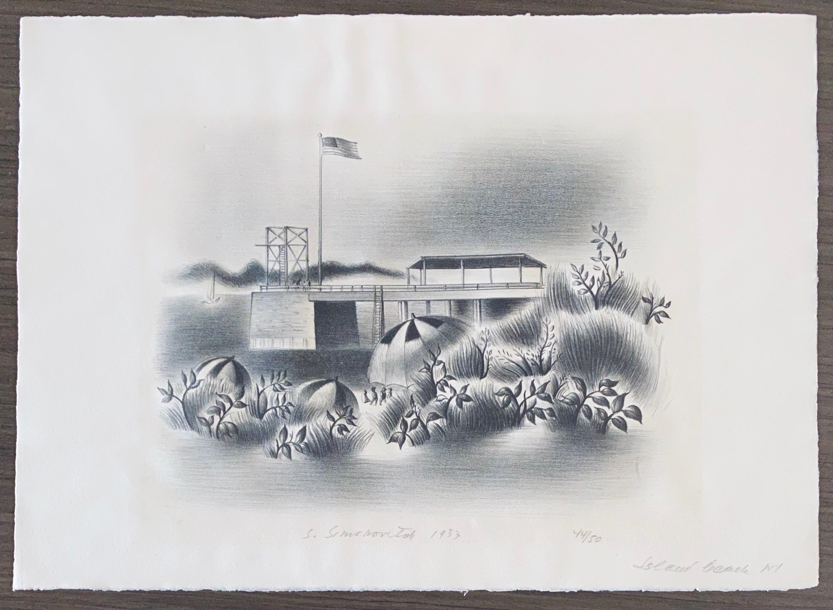 Simka Simkhovitch WPA Artista Litografía Island Beach 1933 Modernista estadounidense en venta 6
