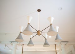 Chandelier attributed to Stilnovo, Brass & Enamel, Mid-Century Italy