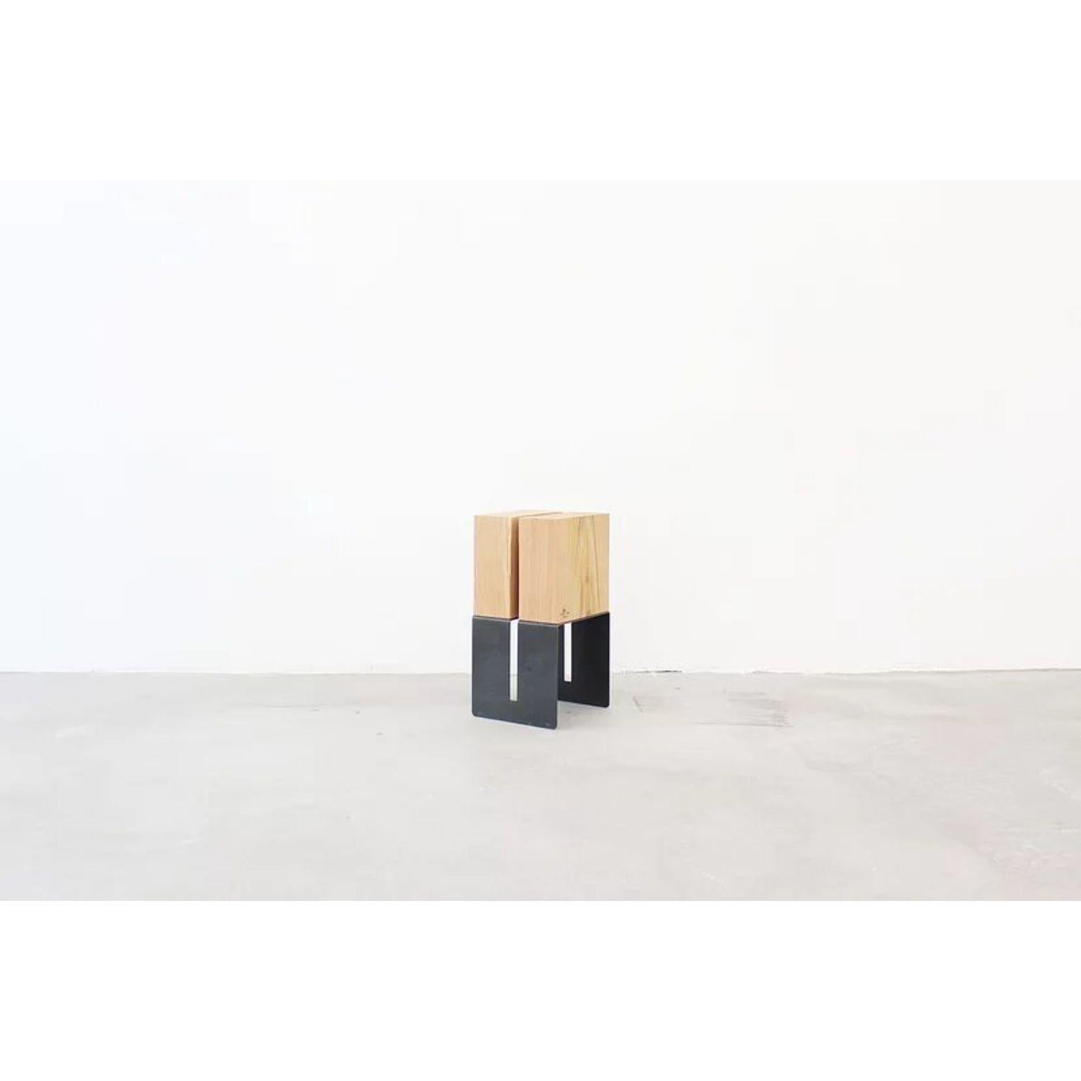 Simmis stool by La Cube
Madrid, 2016
Materials: Iron, Chesnut
Dimensions: 45 x 25 x 25 cm

Simmis stool has been created with the intention to experiment with geometric shapes, intervening on the form as well as on the texture of the product.