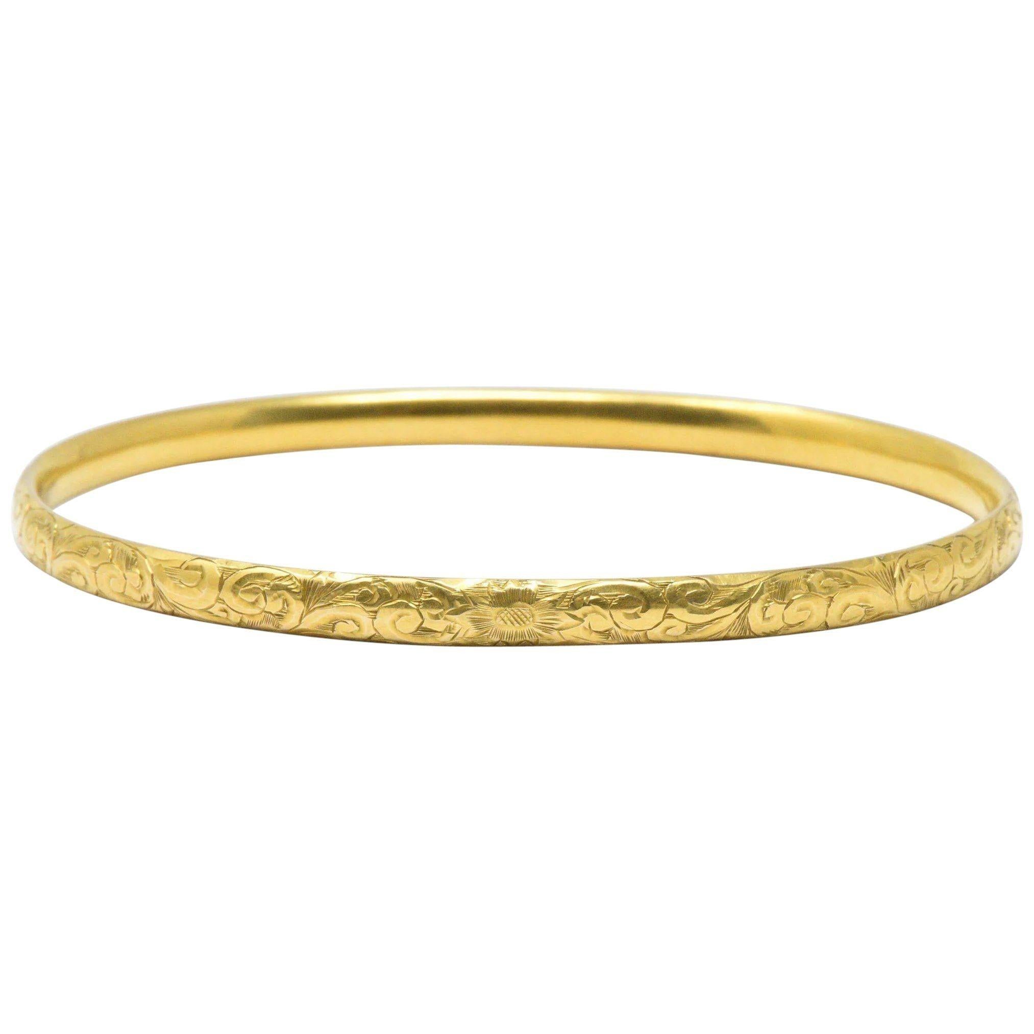 Simmons Art Nouveau 14 Karat Gold Bangle Bracelet