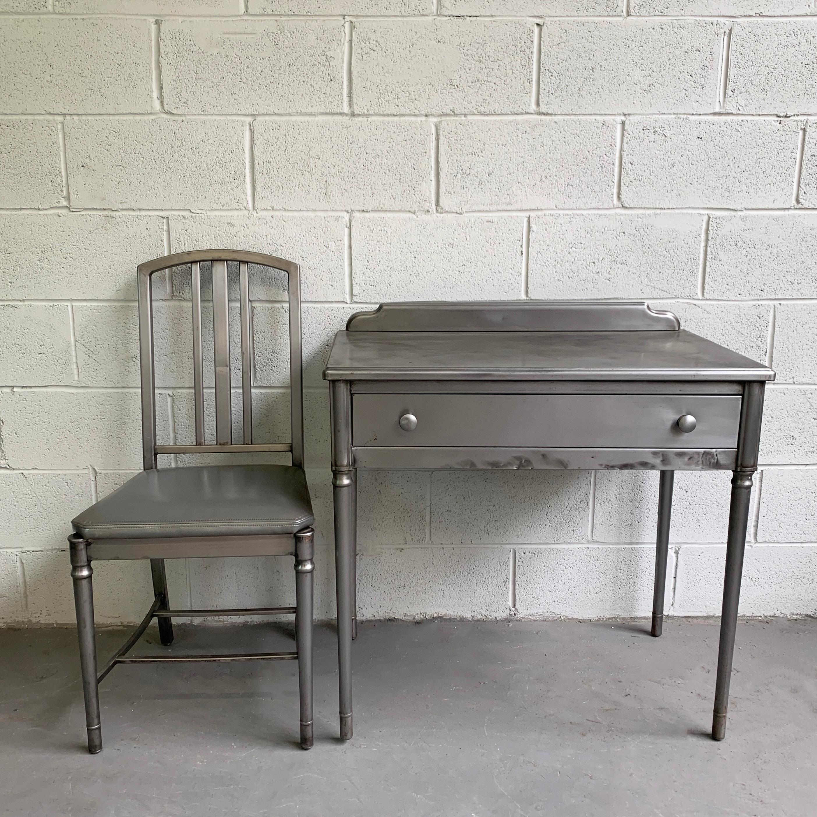American Simmons Brushed Steel Sheraton Series Desk Vanity Set For Sale