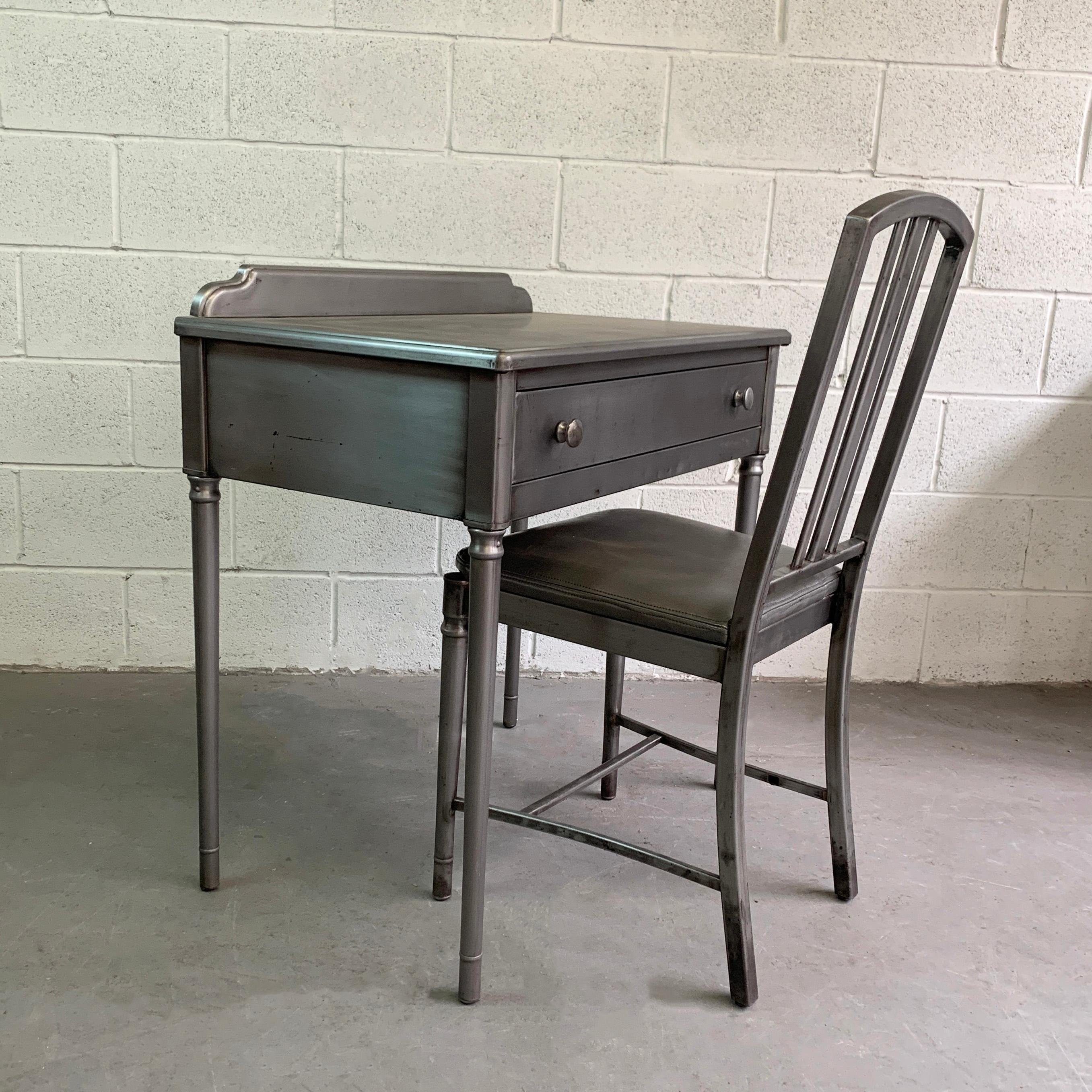 Simmons Brushed Steel Sheraton Series Desk Vanity Set In Good Condition In Brooklyn, NY