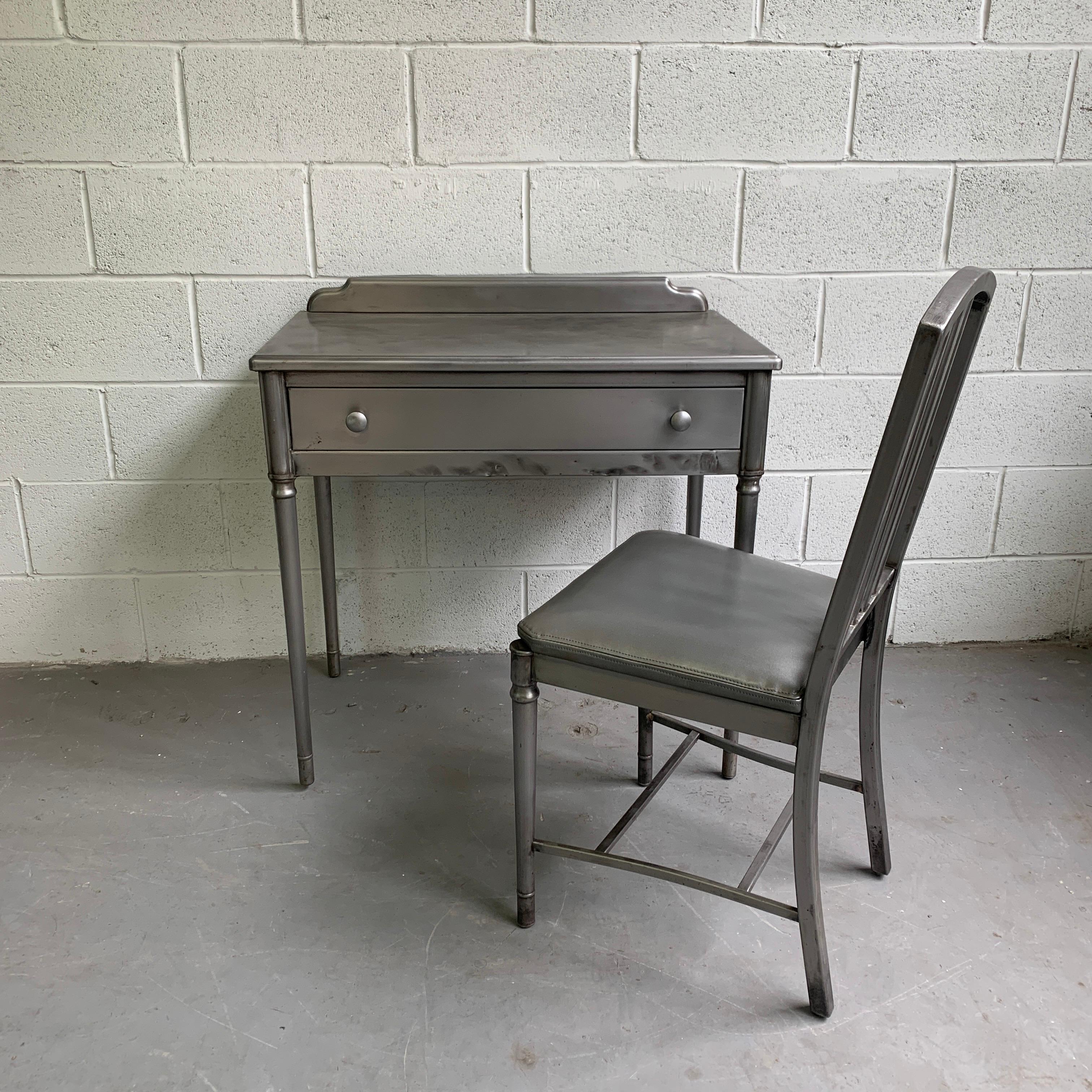 Simmons Brushed Steel Sheraton Series Desk Vanity Set In Good Condition For Sale In Brooklyn, NY