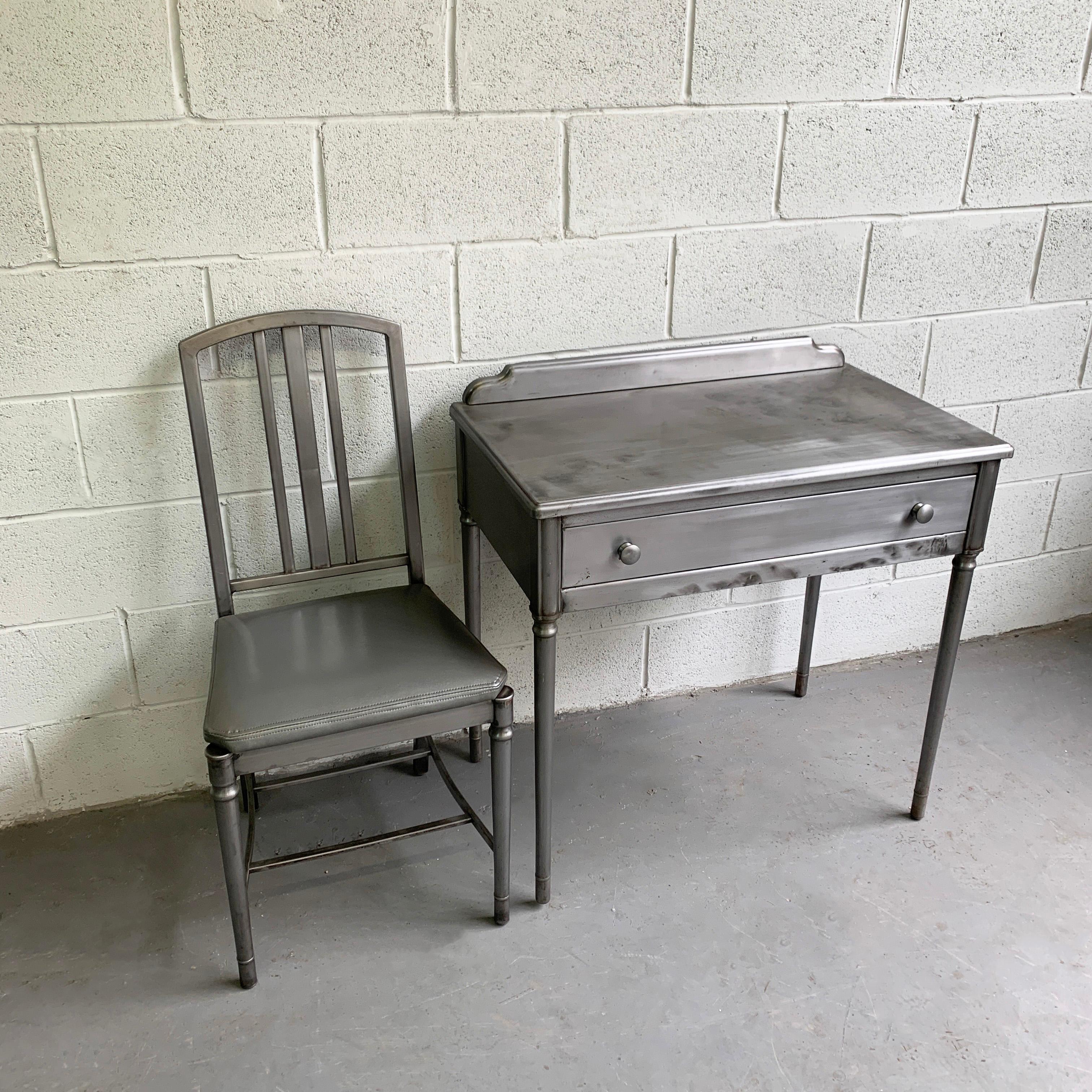20th Century Simmons Brushed Steel Sheraton Series Desk Vanity Set For Sale