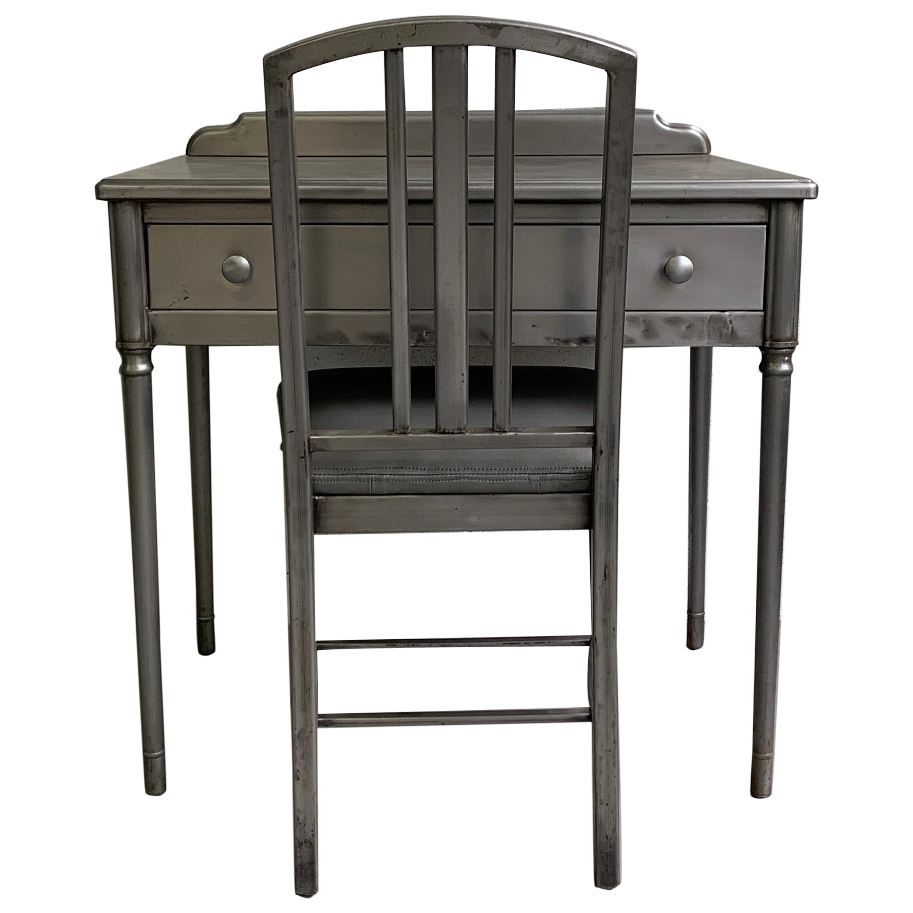 Simmons Brushed Steel Sheraton Series Desk Vanity Set For Sale