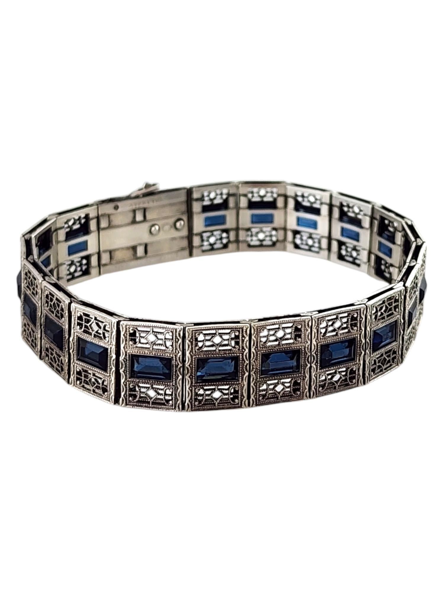 Simmons Sterlingsilber Art Deco Filigranes Art Deco Armband mit blauen Steinen #20059 (Art déco)