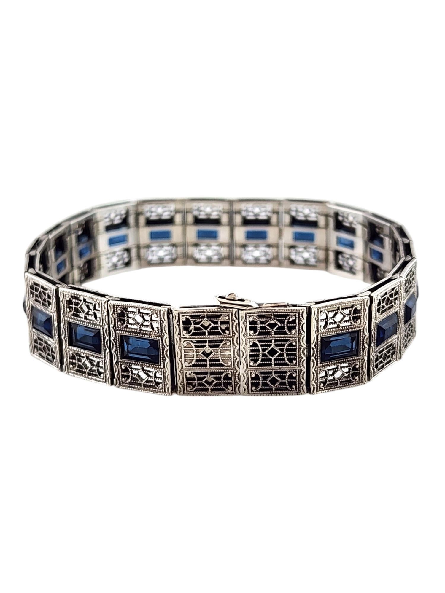 Simmons Sterlingsilber Art Deco Filigranes Art Deco Armband mit blauen Steinen #20059 Damen