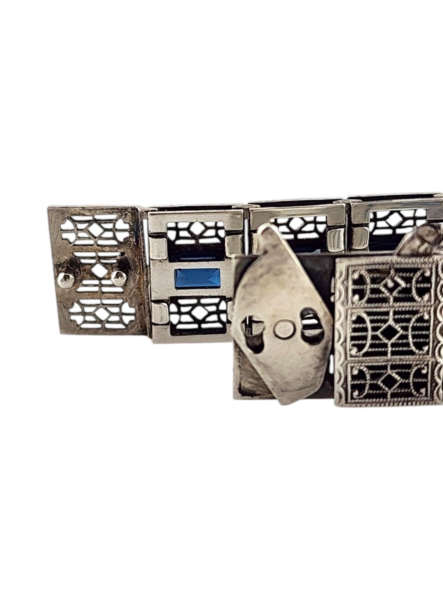Simmons Sterlingsilber Art Deco Filigranes Art Deco Armband mit blauen Steinen #20059 2