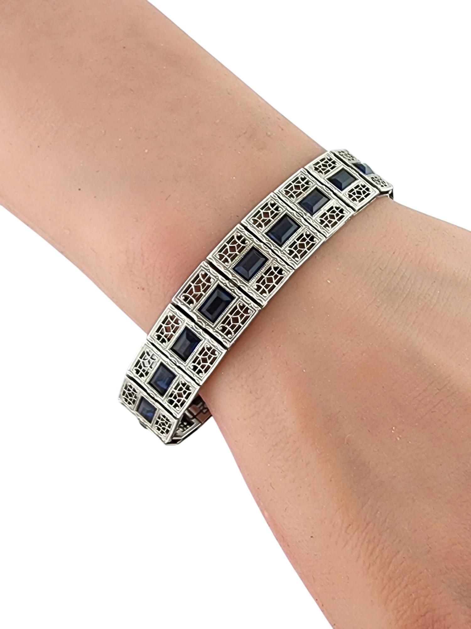 Simmons Sterlingsilber Art Deco Filigranes Art Deco Armband mit blauen Steinen #20059 3
