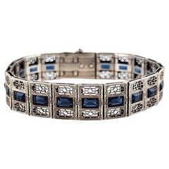 Simmons Sterlingsilber Art Deco Filigranes Art Deco Armband mit blauen Steinen #20059