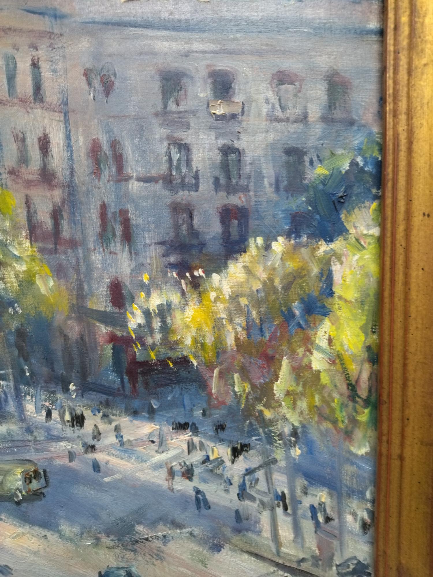 Plaza Cataluña, Barcelona oil painting.  For Sale 1