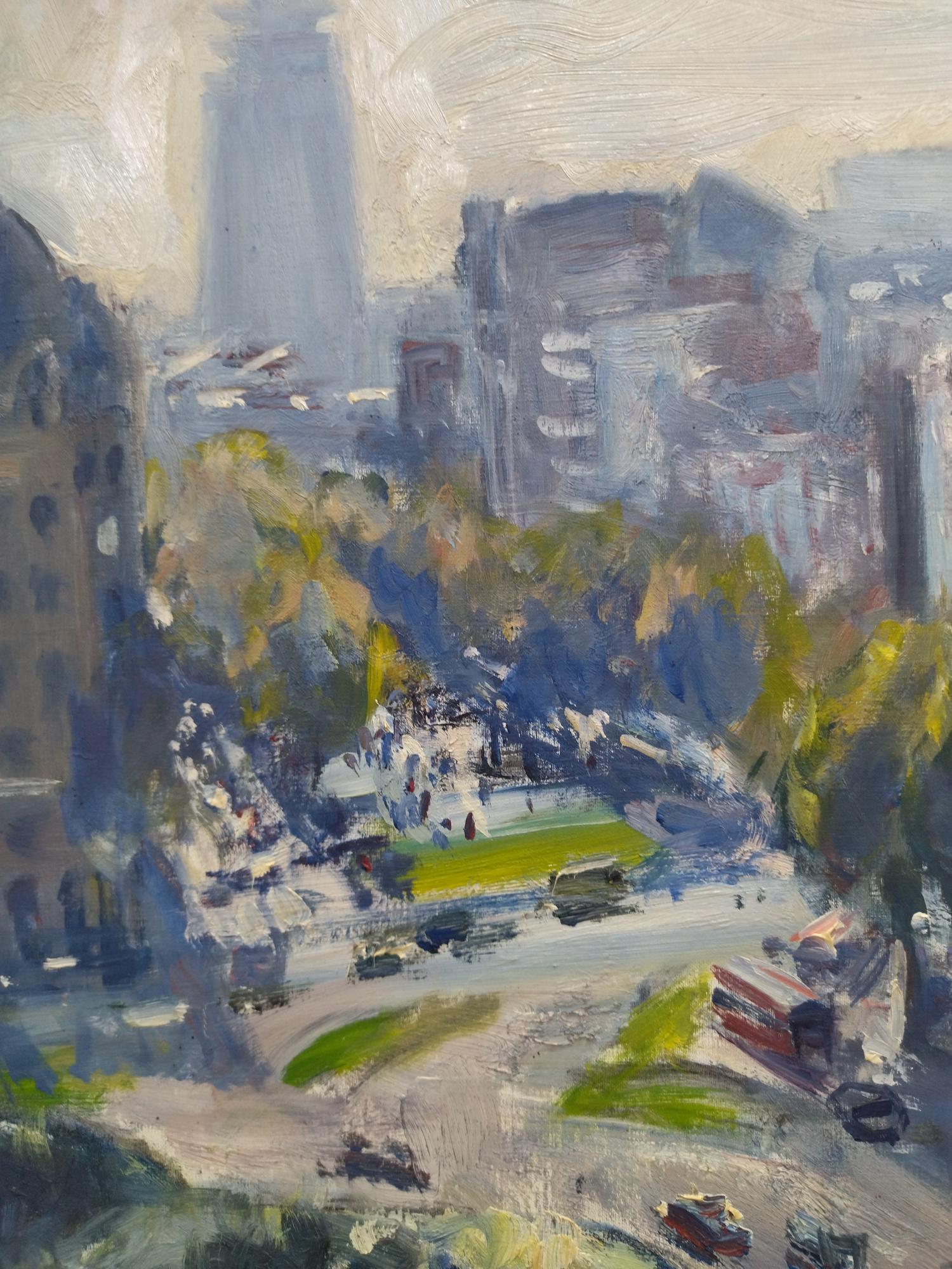 Plaza Cataluña, Barcelona oil painting.  For Sale 2