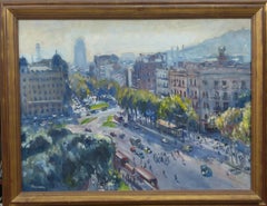 Plaza Cataluña, Barcelone peinture à l'huile. 