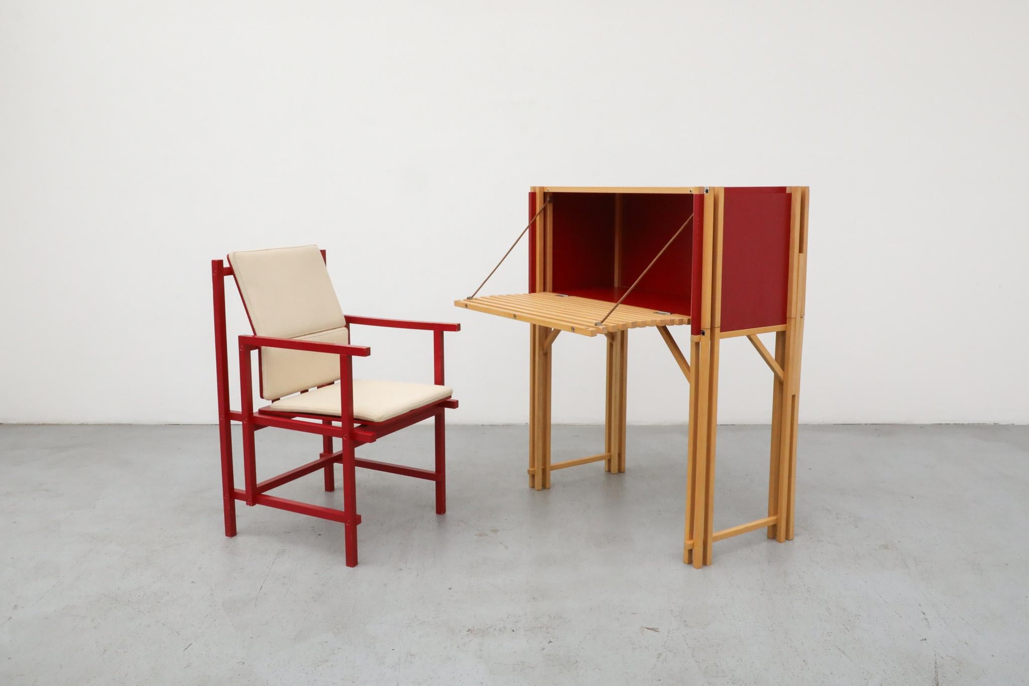 A gorgeously designed Scandinavian writing desk and chair set by the celebrated designer Simo Heikkila. Created in the 1990s, this set is a deliberate and masterful homage to the iconic work of Dutch 