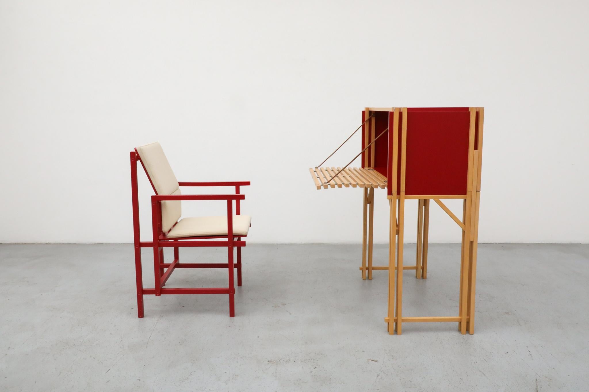 Fabric Simo Heikkila Writing Desk and Chair, Rietveld Inspired, 1990s For Sale