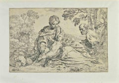 Antique Rest on the flight into Egypt - Etching by Simome Cantarini - 1640 ca