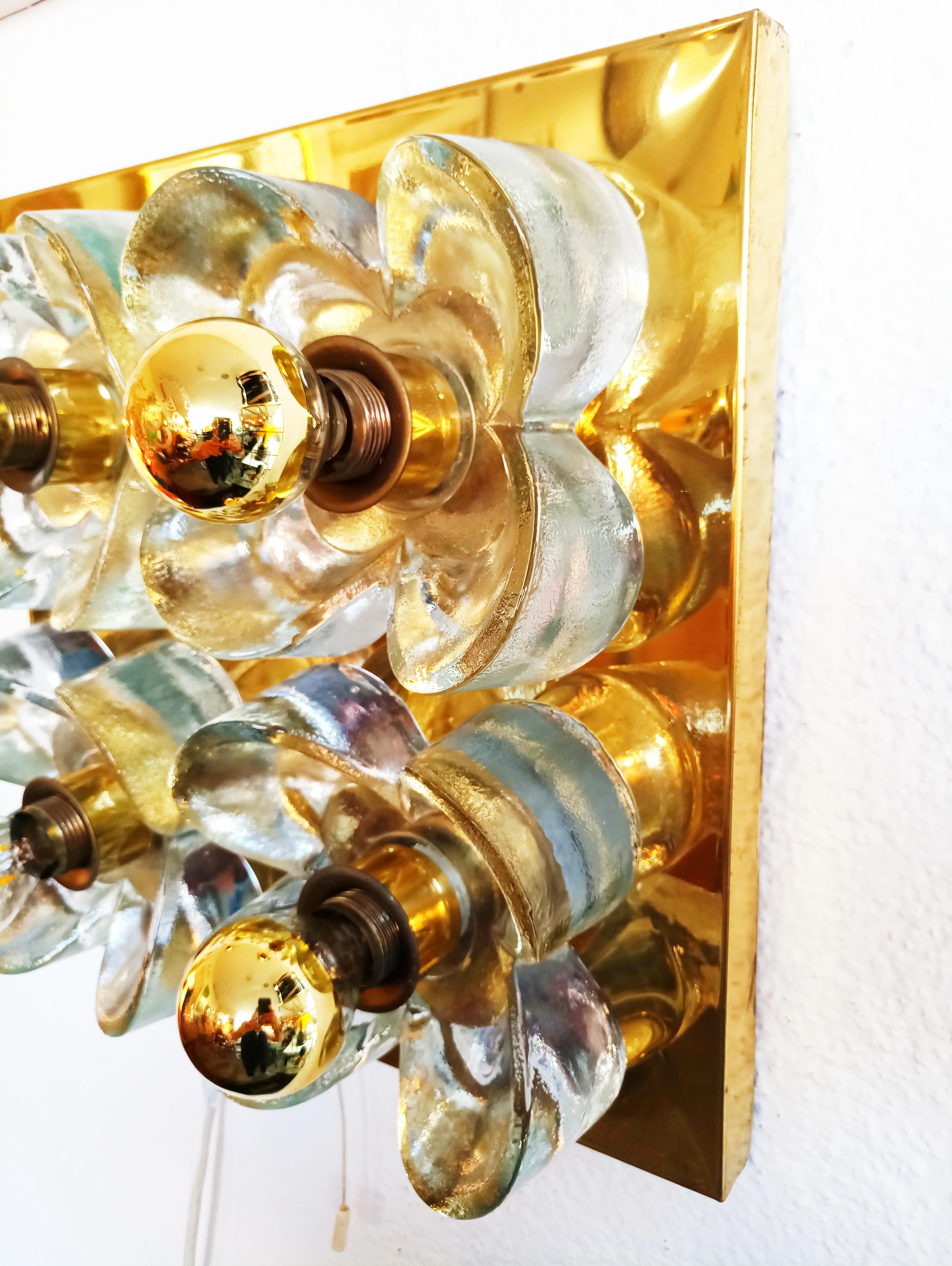 Simon and Schelle Flower Wall Lights Sconce Brass and Glass by Sische, 1960s 2