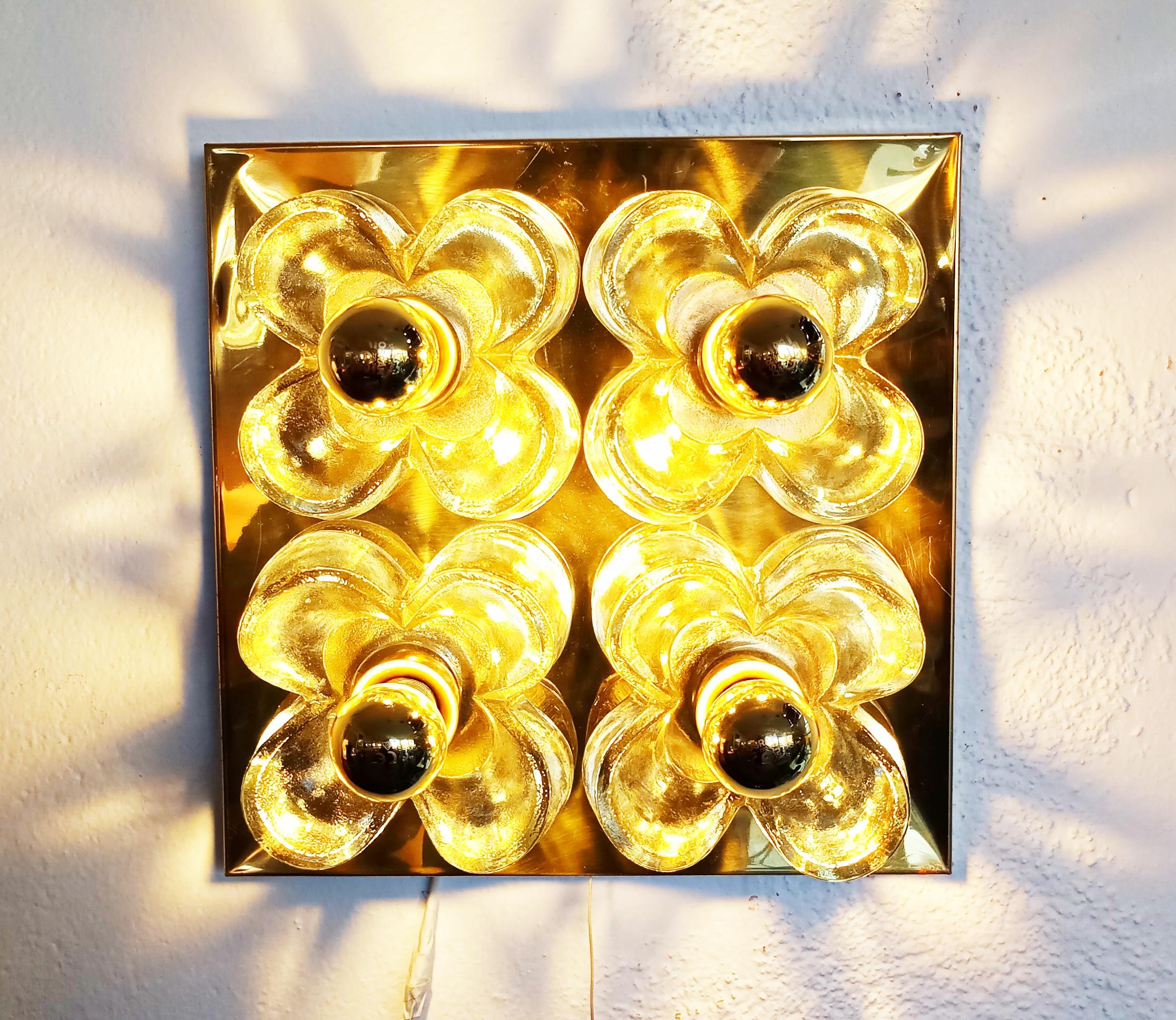 Simon and Schelle Flower Wall Lights Sconce Brass and Glass by Sische, 1960s 4