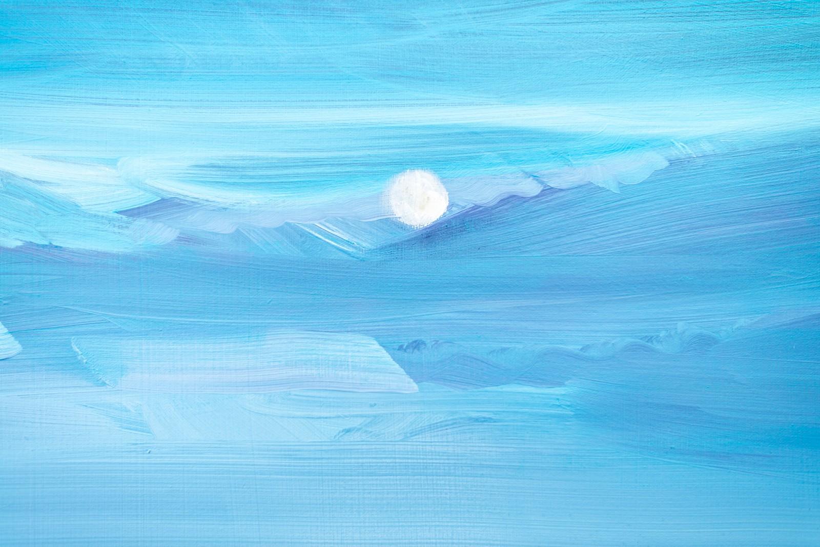 Moon Rise Across Lake - moonlit landscape with rich blues, soft greens and brown - Contemporary Painting by Simon Andrew