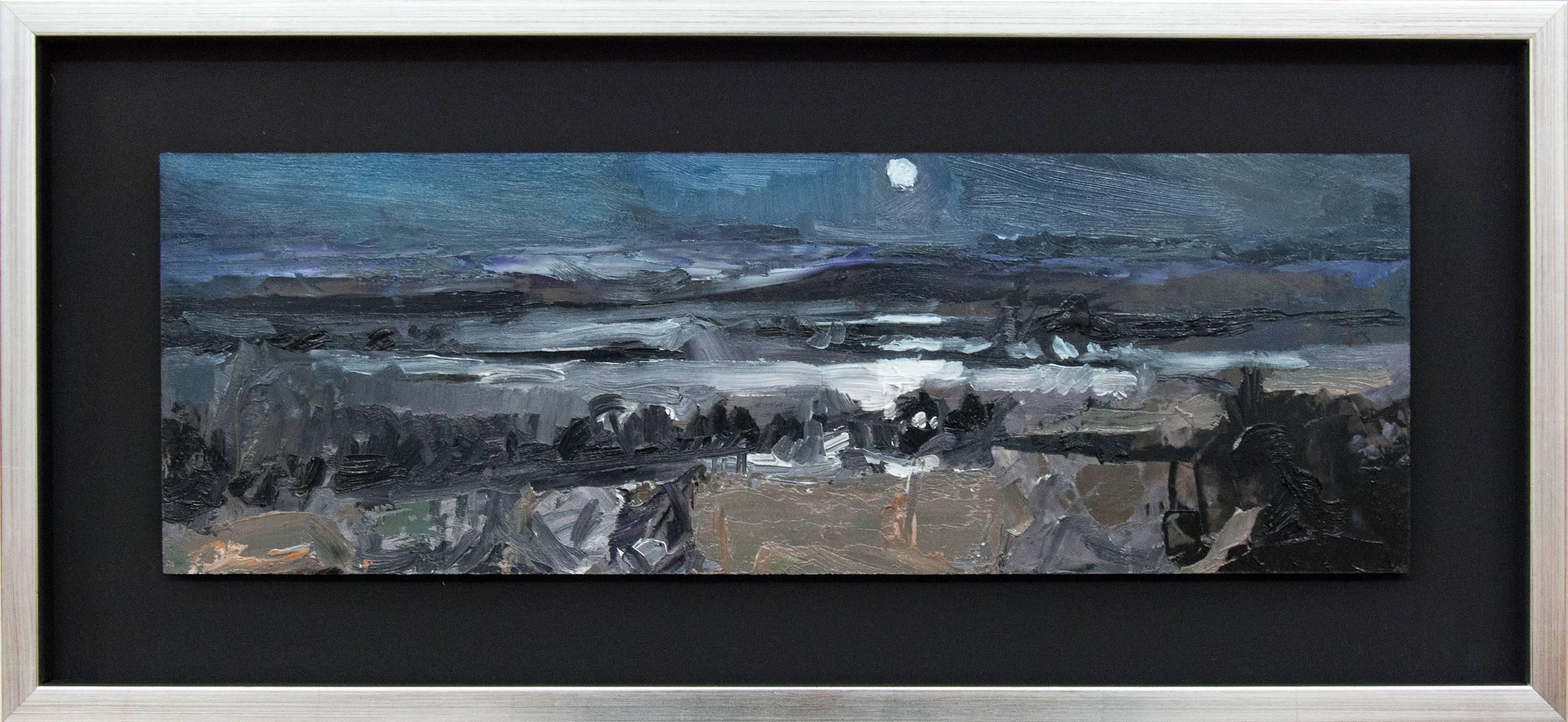 Nocturnal Winter Landscape - gestural, intimate impasto landscape - Painting by Simon Andrew