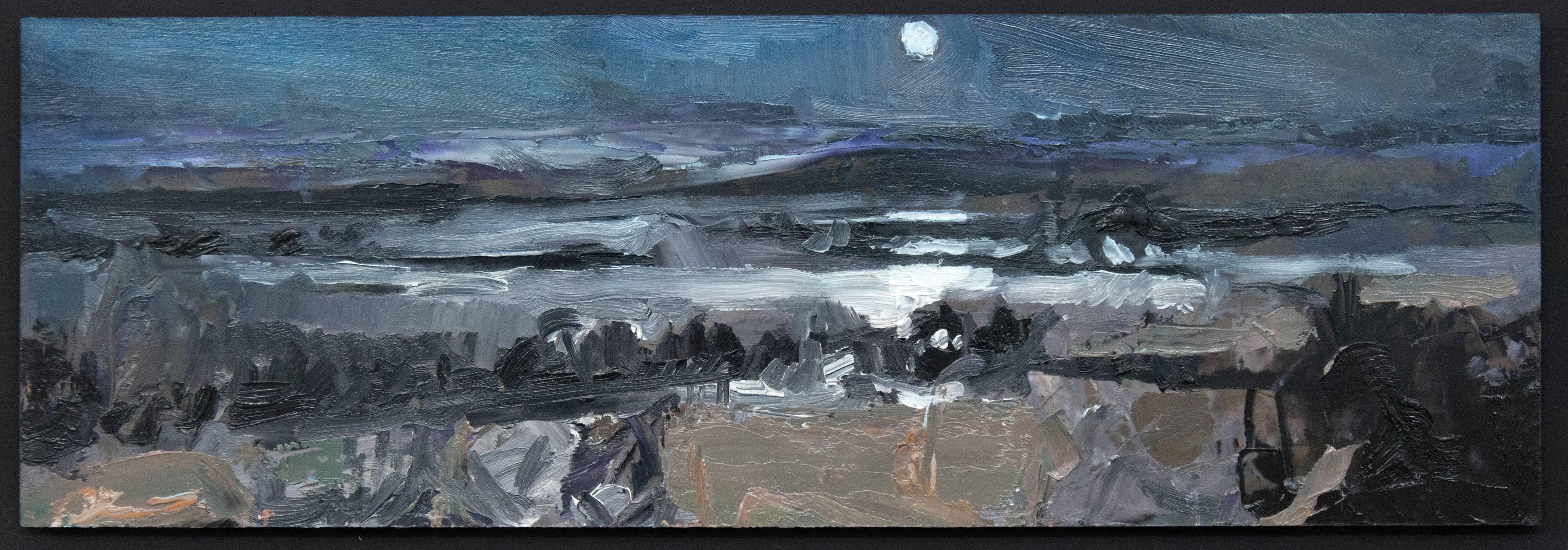 Simon Andrew Landscape Painting - Nocturnal Winter Landscape - gestural, intimate impasto landscape