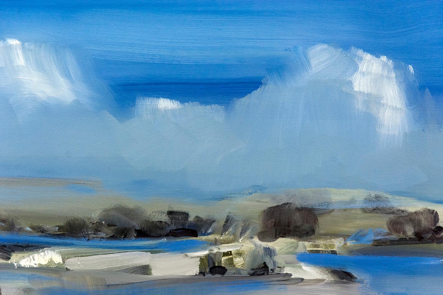 Spring Melt with Cloud on the Horizon - light oil impasto landscape - Painting by Simon Andrew