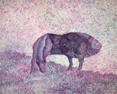 Surrealist Beast Oil painting French-Moroccan Israeli Bezalel School Painter