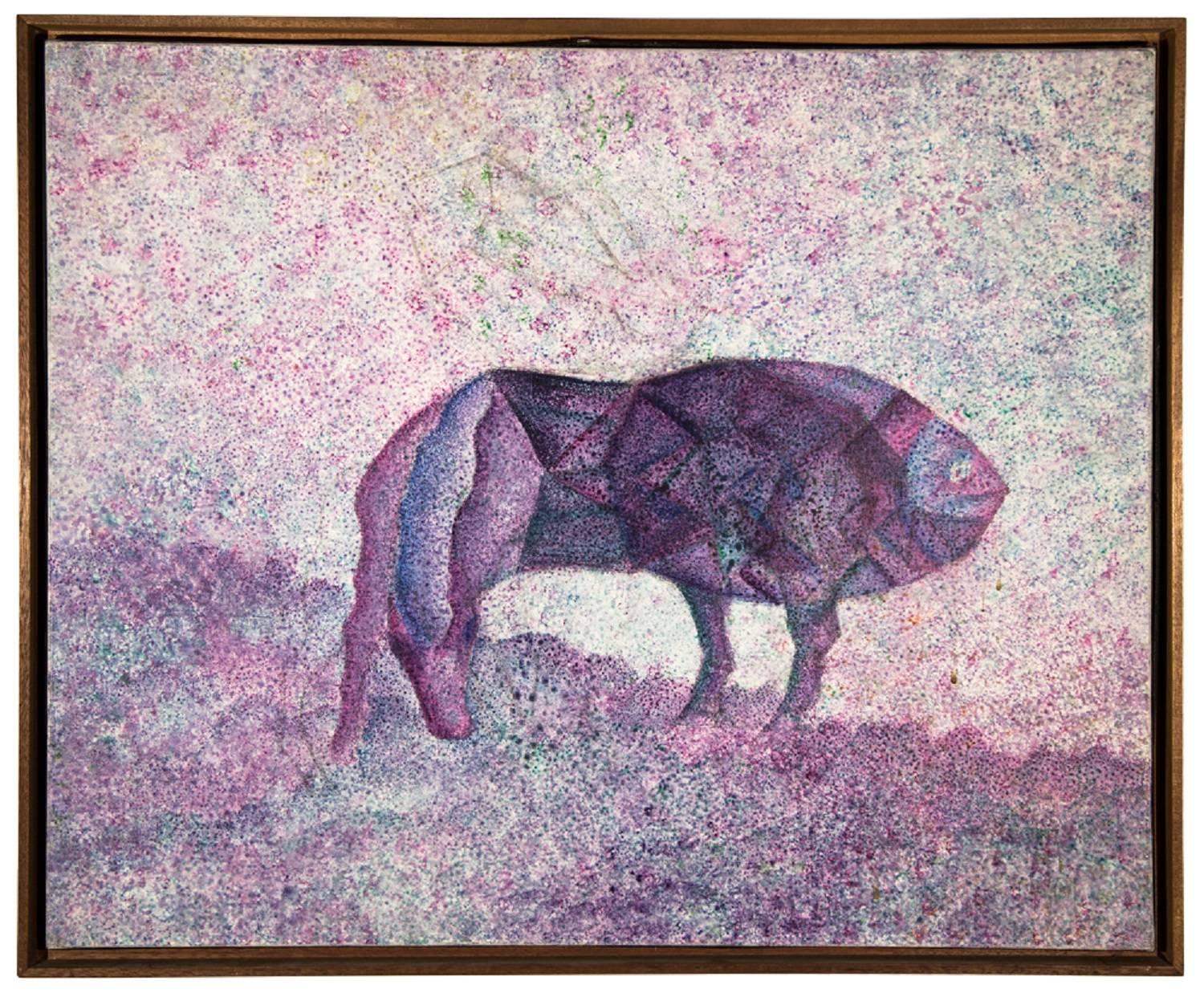 Simon Avissar Animal Painting - Surrealist Beast Oil painting French-Moroccan Israeli Bezalel School Painter