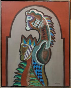 Surrealist Woman Oil painting French-Moroccan Israeli Bezalel School Painter