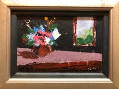 Vibrant Flowers Vase Oil painting French-Moroccan Israeli Bezalel School Painter