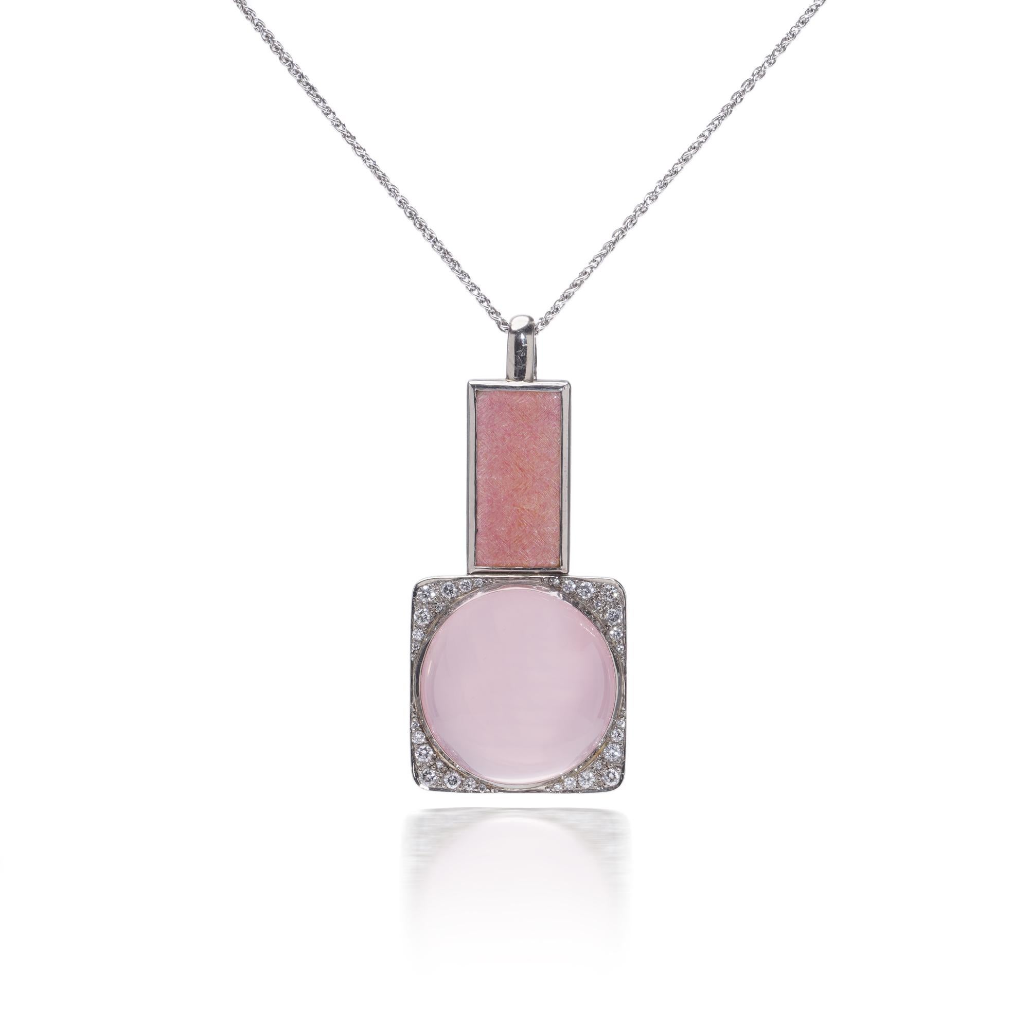 Ciondolo con quarzo rosa e diamanti in oro 18kt di Simon Benney, Londra 2004 In condizioni buone in vendita a Braintree, GB