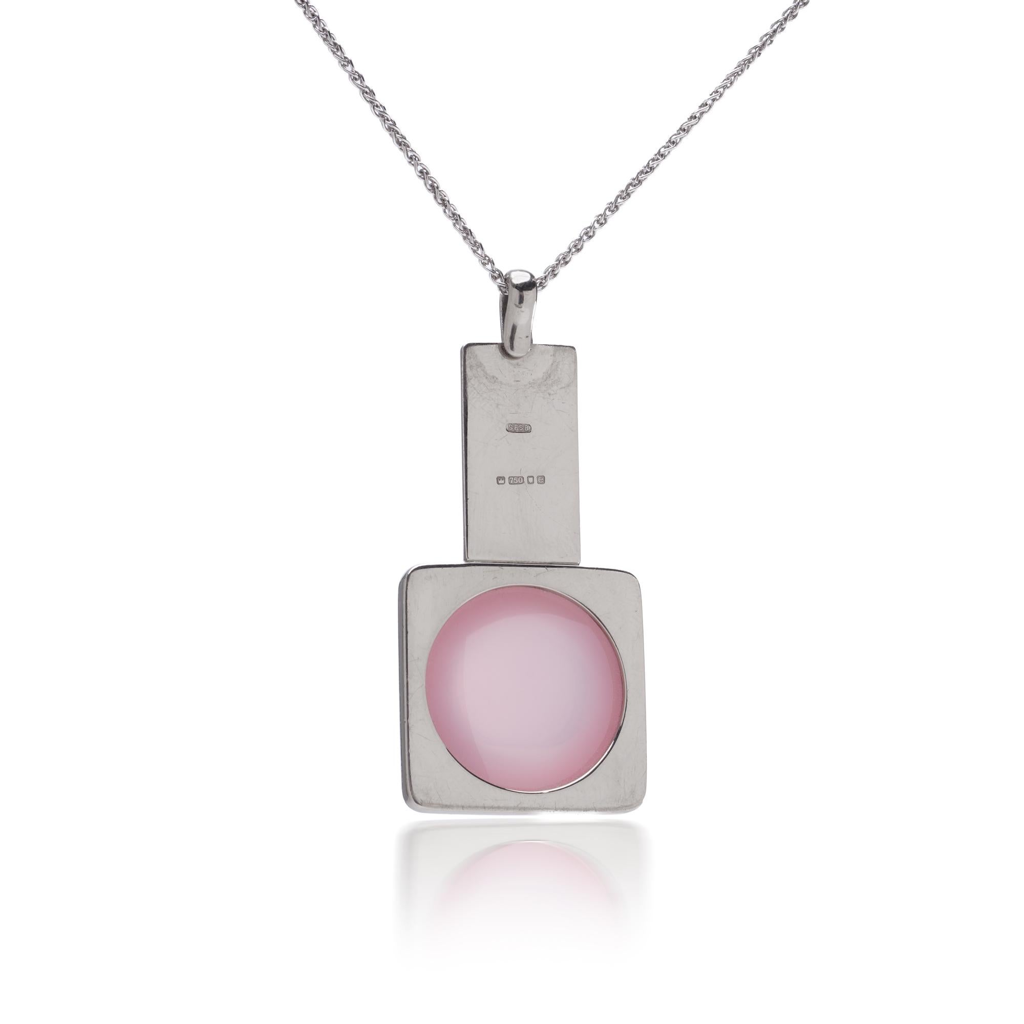 Ciondolo con quarzo rosa e diamanti in oro 18kt di Simon Benney, Londra 2004 in vendita 1