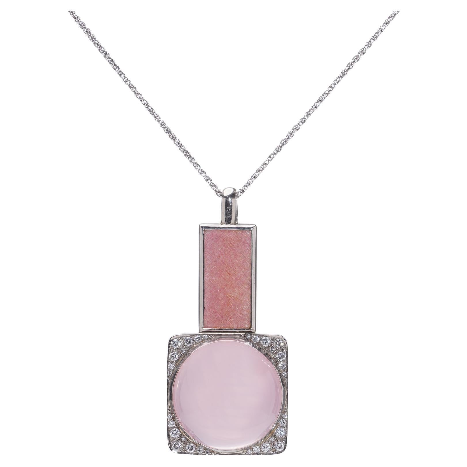 Ciondolo con quarzo rosa e diamanti in oro 18kt di Simon Benney, Londra 2004 in vendita