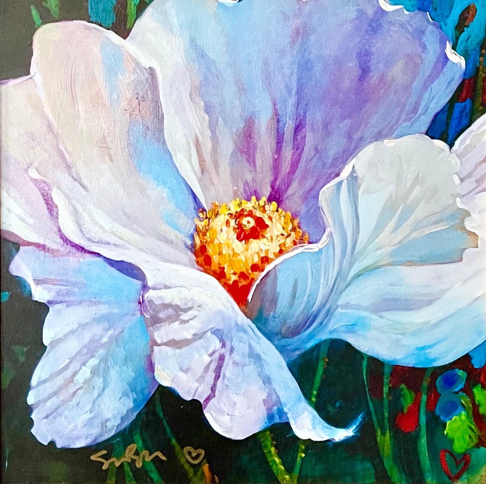 Leuchtend Pop Art Blume Original Simon Bull Floral Giclee Leinwand Gemälde Edition im Angebot 1