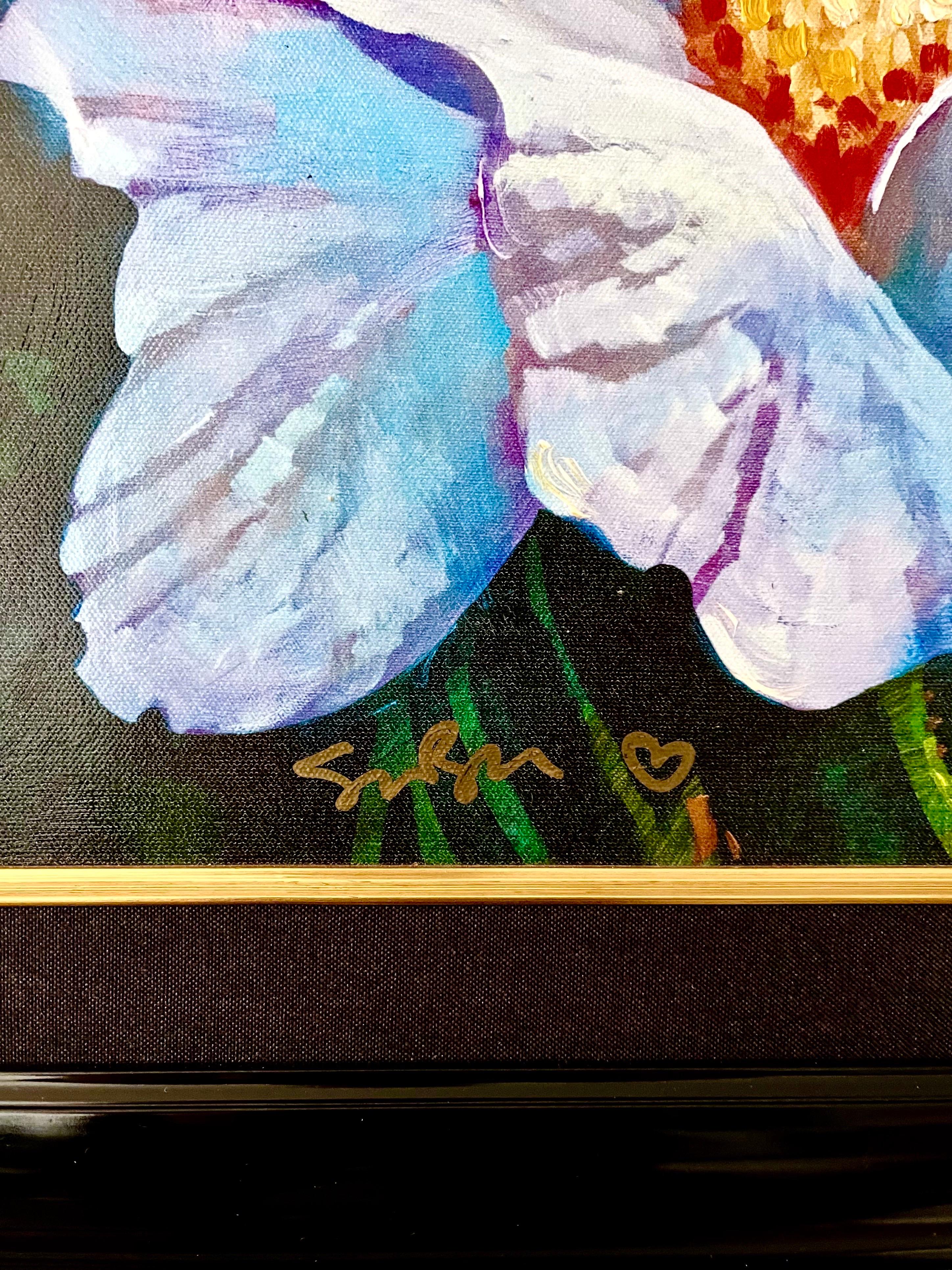 Leuchtend Pop Art Blume Original Simon Bull Floral Giclee Leinwand Gemälde Edition im Angebot 2