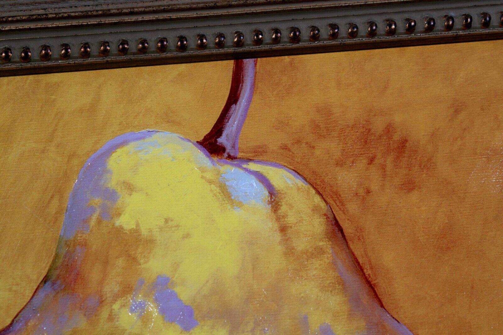 Contemporary Simon Bull Pear Giclee Signed Unique Acrylic Painting on Verso Framed 11/195