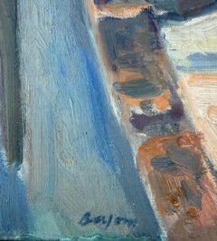 Mid Century Barcelona Cathedral Rooftops Oil Painting, Mediterranean Spanish