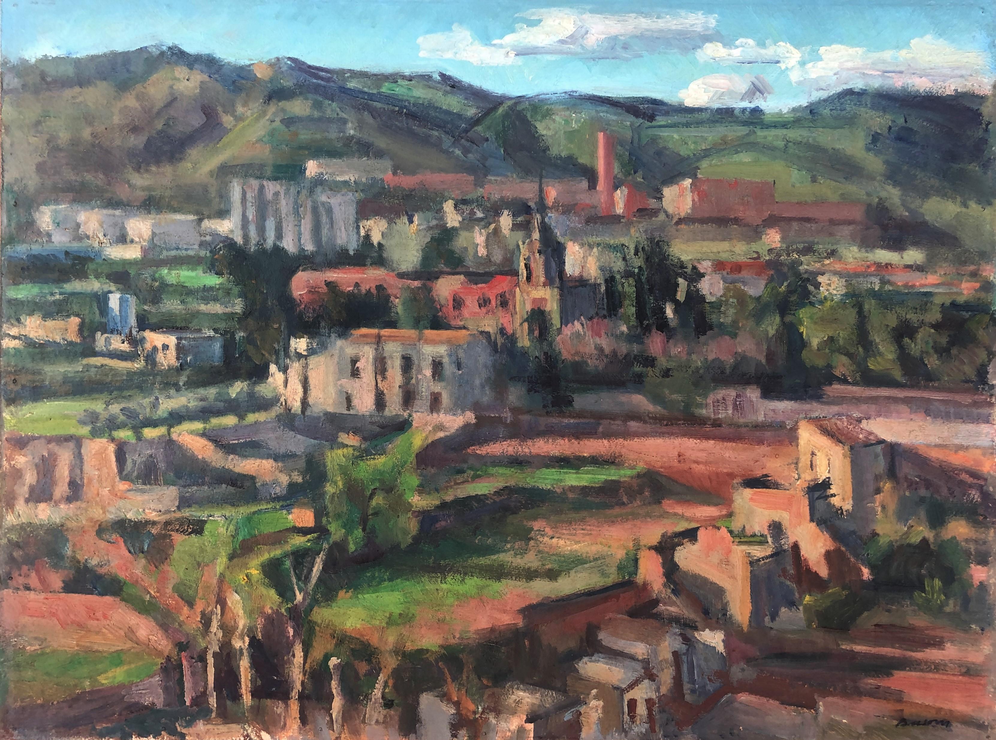 Simon Busom Landscape Painting - Spanish village landscape oil on canvas painting