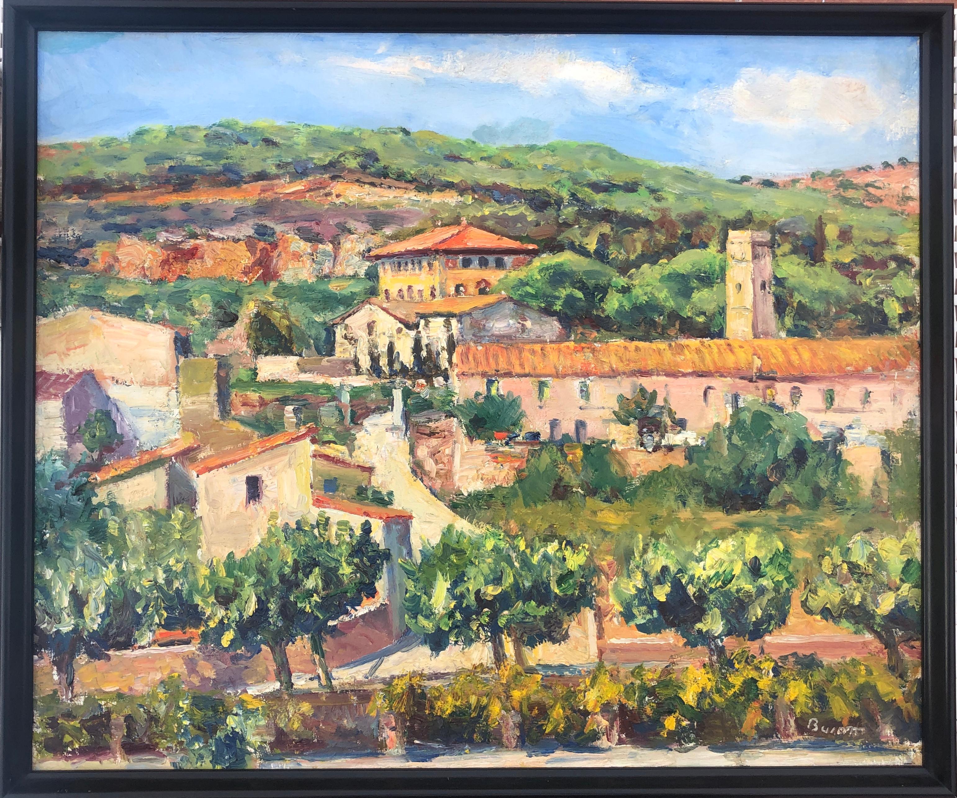 Teia España óleo sobre lienzo pintura Barcelona paisaje español - Painting de Simon Busom