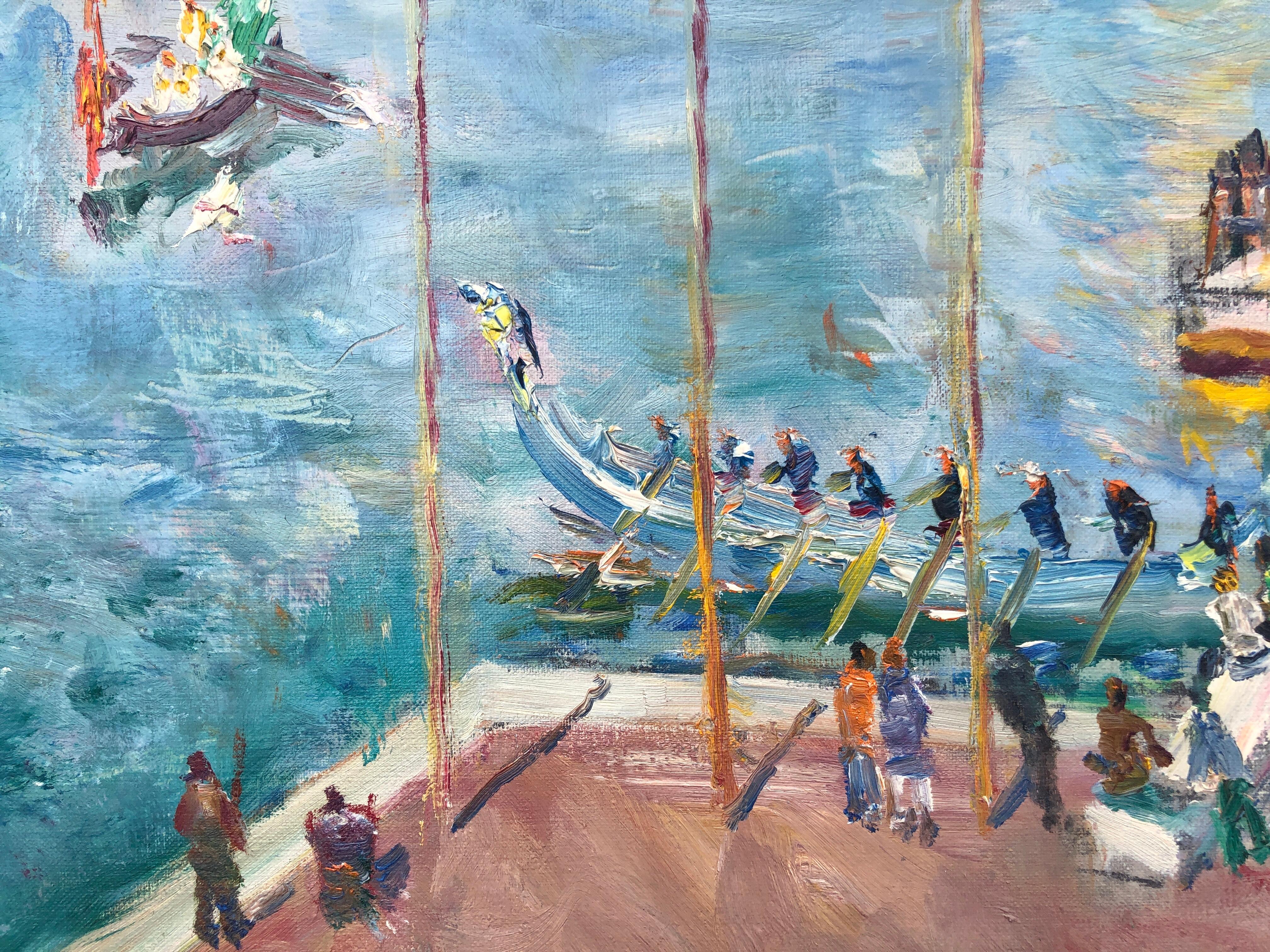 Venise Italie huile sur toile peinture paysage marin italien - Post-impressionnisme Painting par Simon Busom